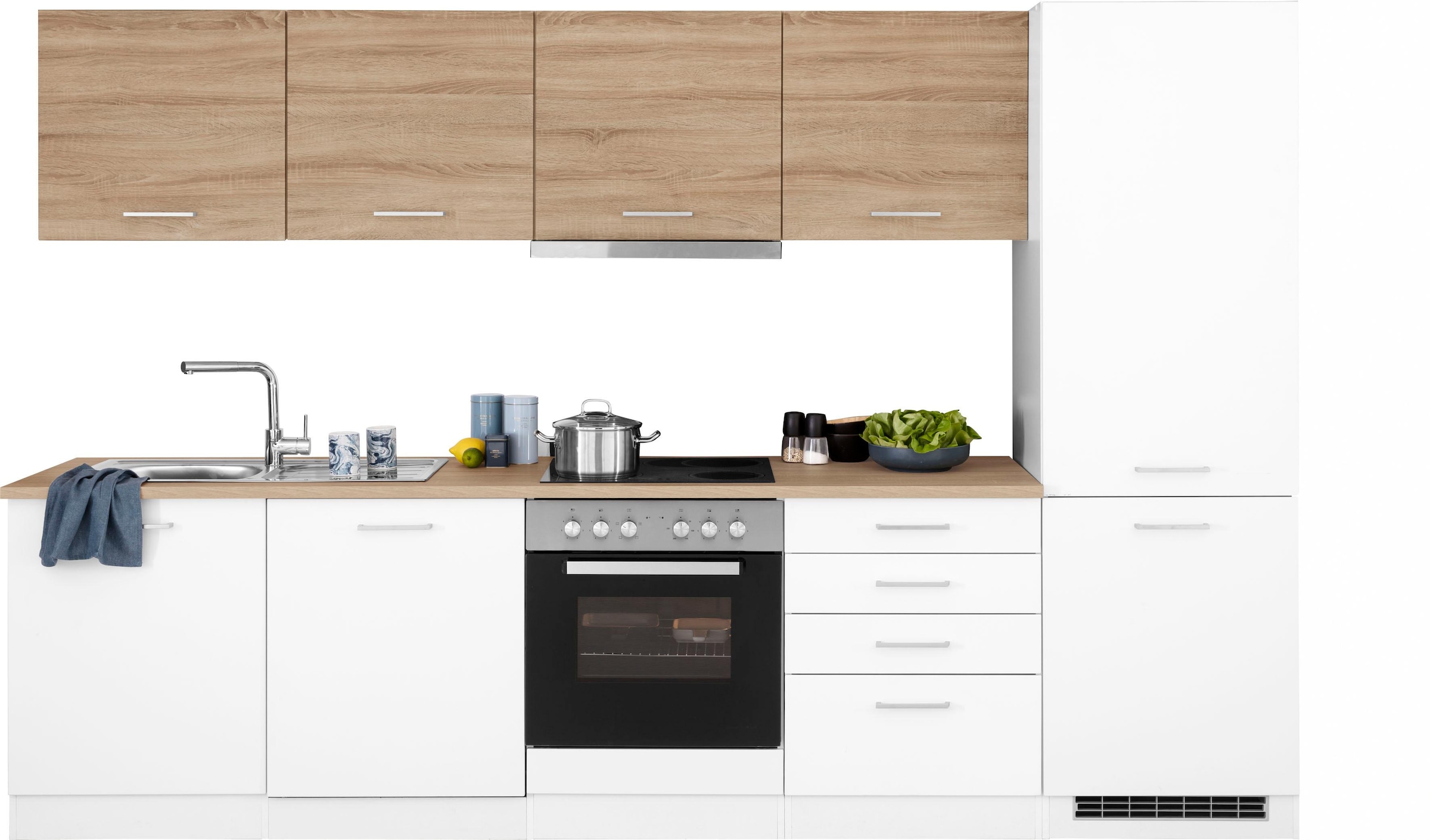 HELD MÖBEL Küchenzeile »Visby«, Kühl/Gefrierkombination E-Geräten, Breite 300 cm inkl. Raten kaufen mit auf