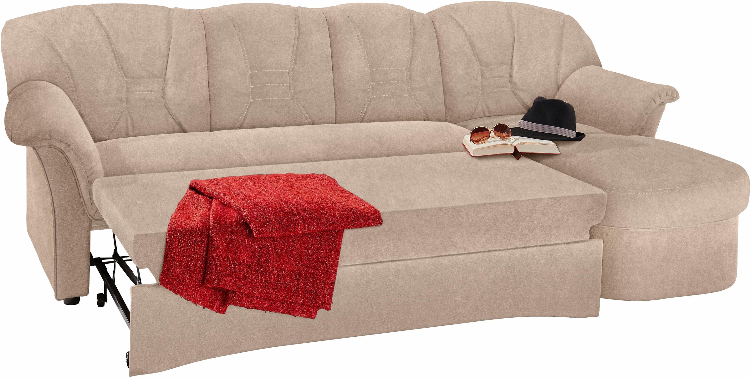 DOMO collection Ecksofa »Elva, zeitlose Formensprache, elegante Rückensteppung, L-Form«, wahlweise mit Bettfunktion und Federkern