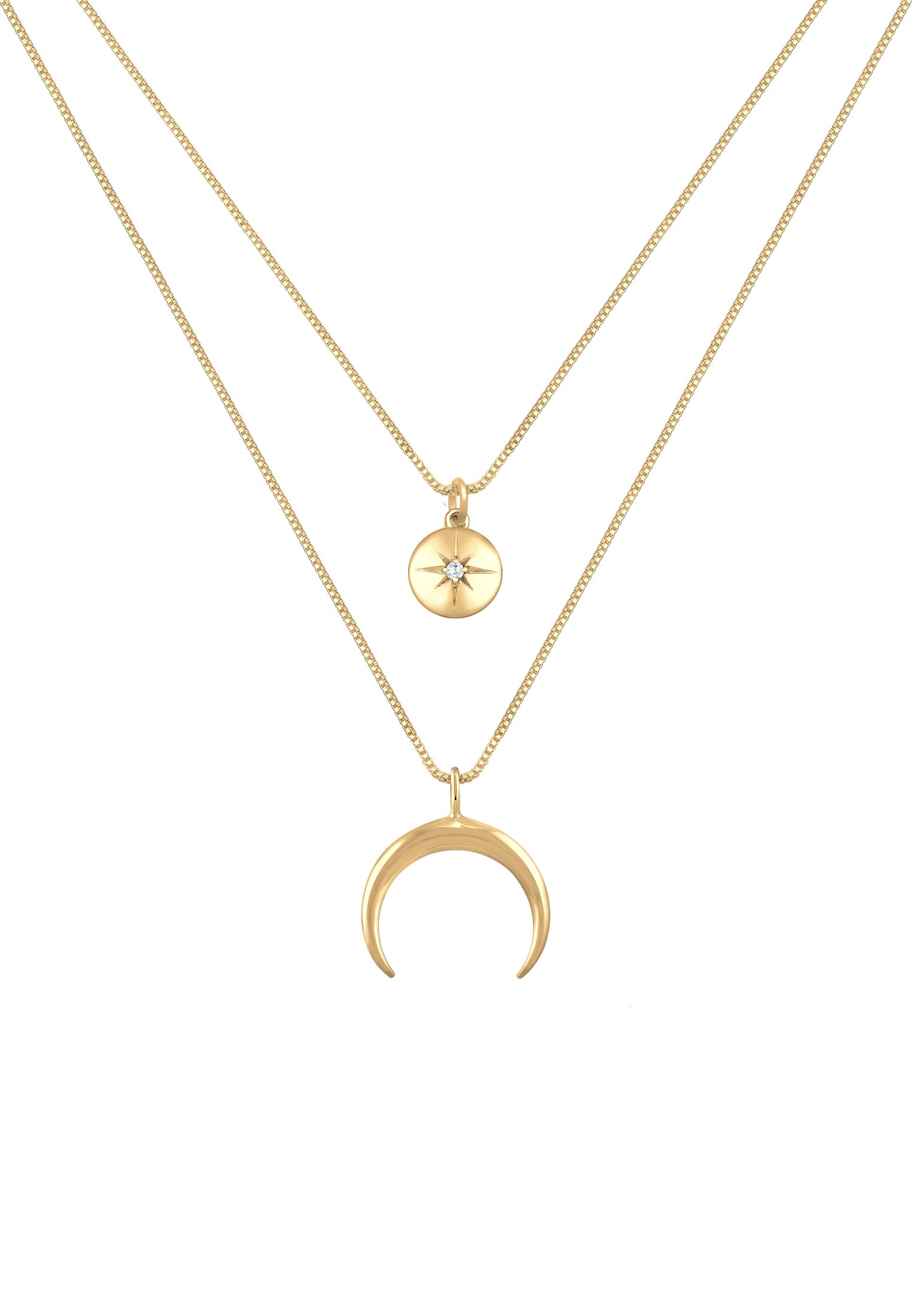 Elli Silberkette »Halskette Layer Halbmond Stern Plättchen Zirkonia 925 Sterling Silber«