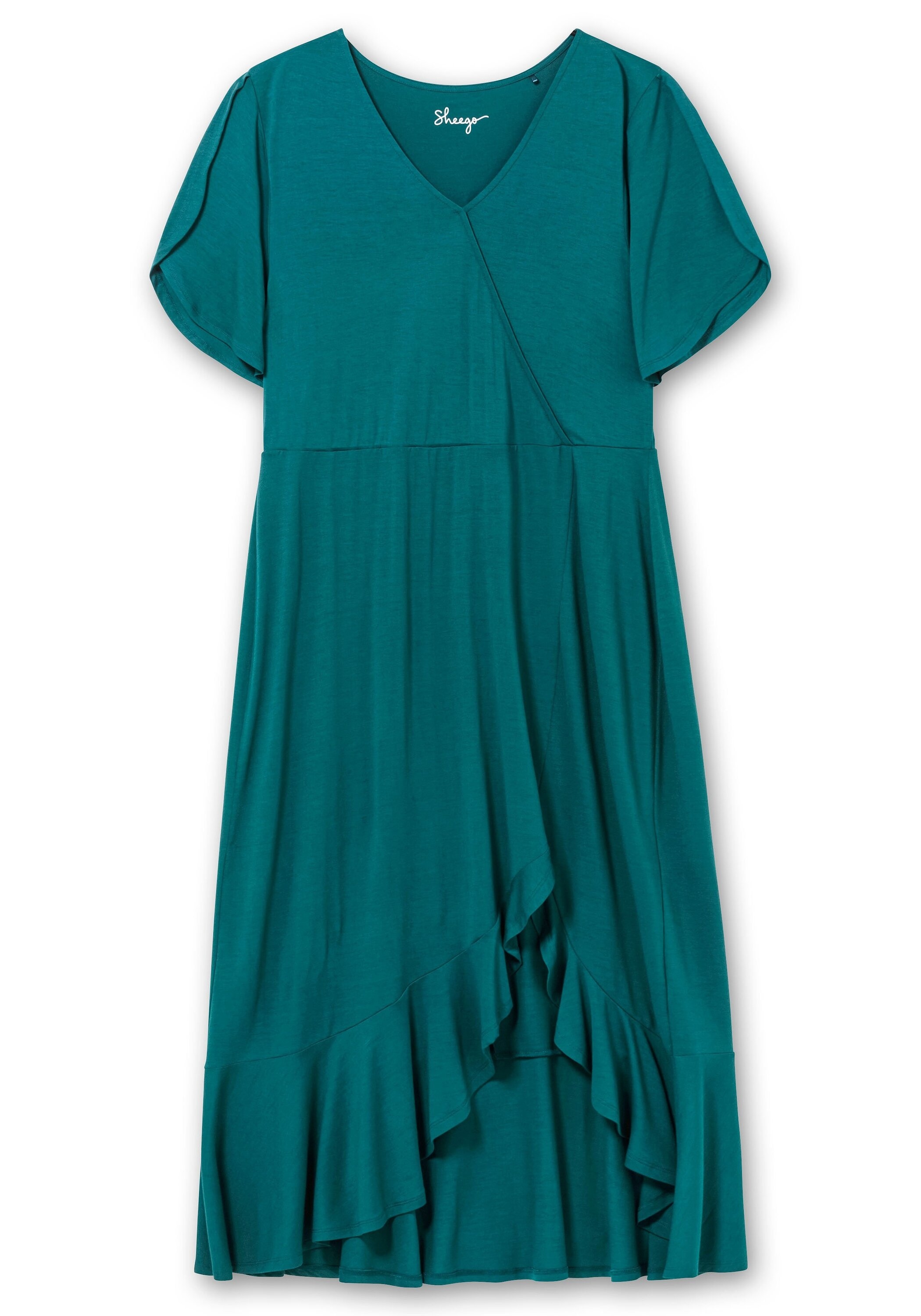 Sheego Jerseykleid »Langes Jerseykleid in Wickeloptik, mit Volantrock«