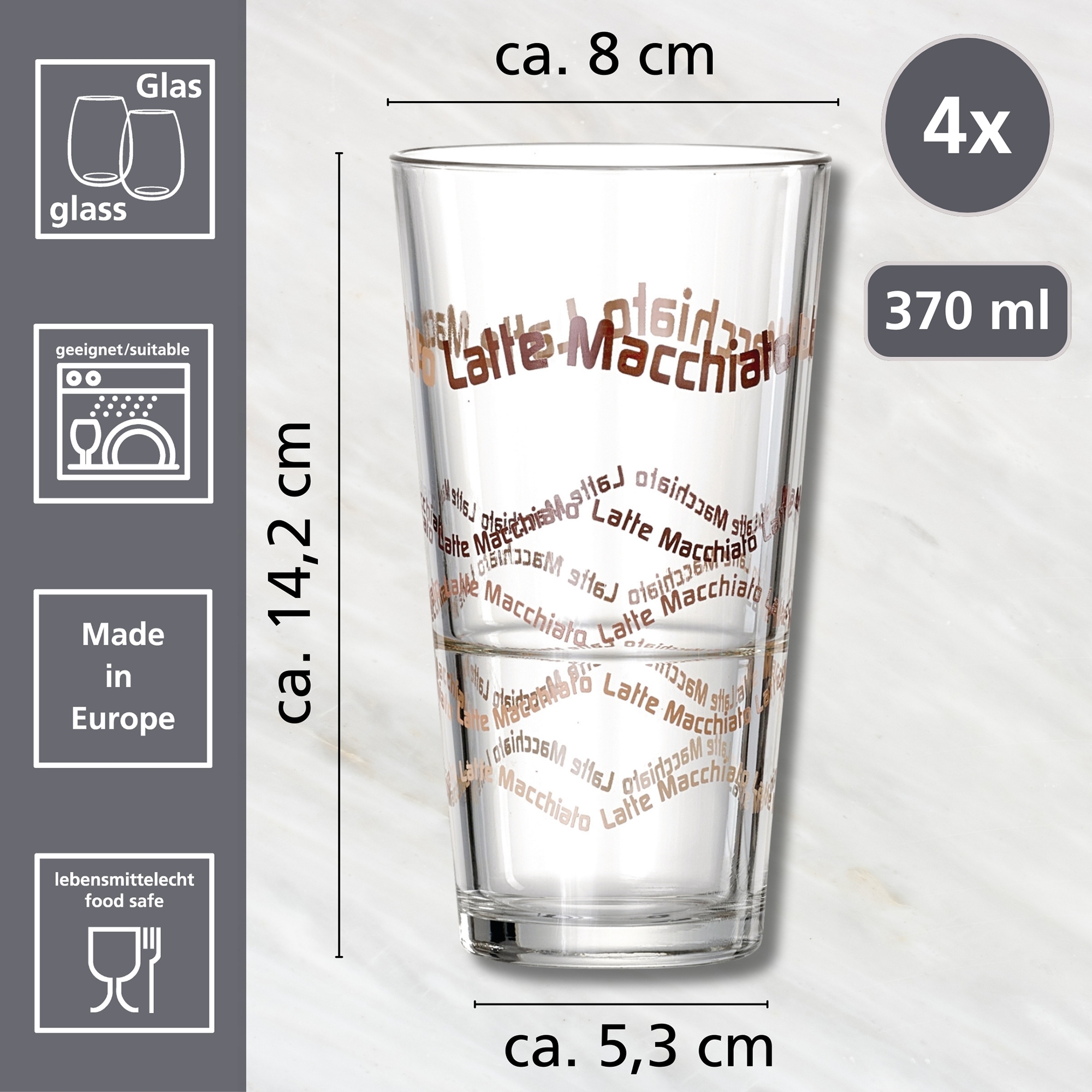 Ritzenhoff & Breker Latte-Macchiato-Glas 4 Gläser, 4 Longdrinklöffel
