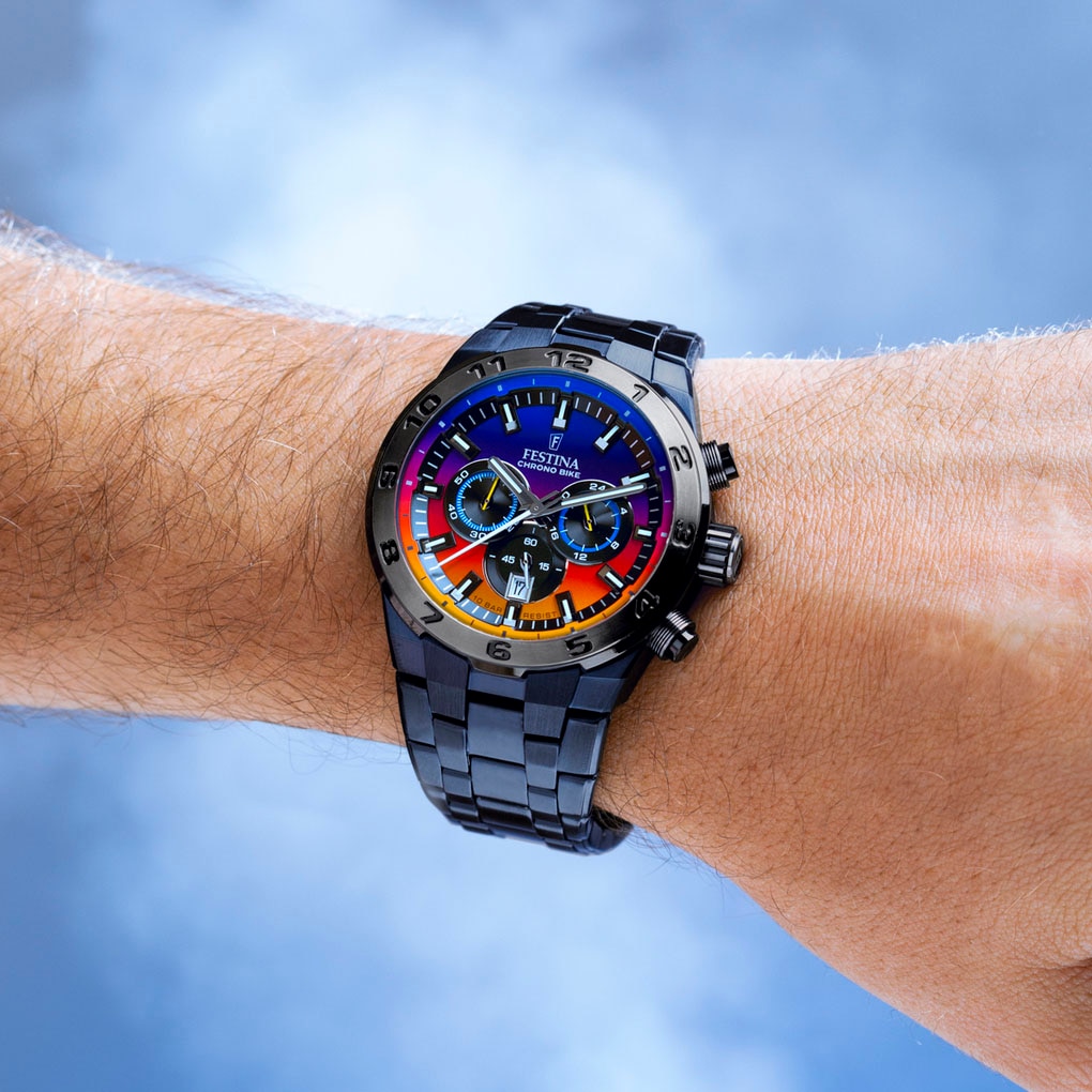 Festina Chronograph »Chrono Bike 2024 - Special Edition«, (Set, 3 tlg., mit Wechselband und Werkzeug), Quarzuhr, Armbanduhr, Herrenuhr, Edelstahlarmband