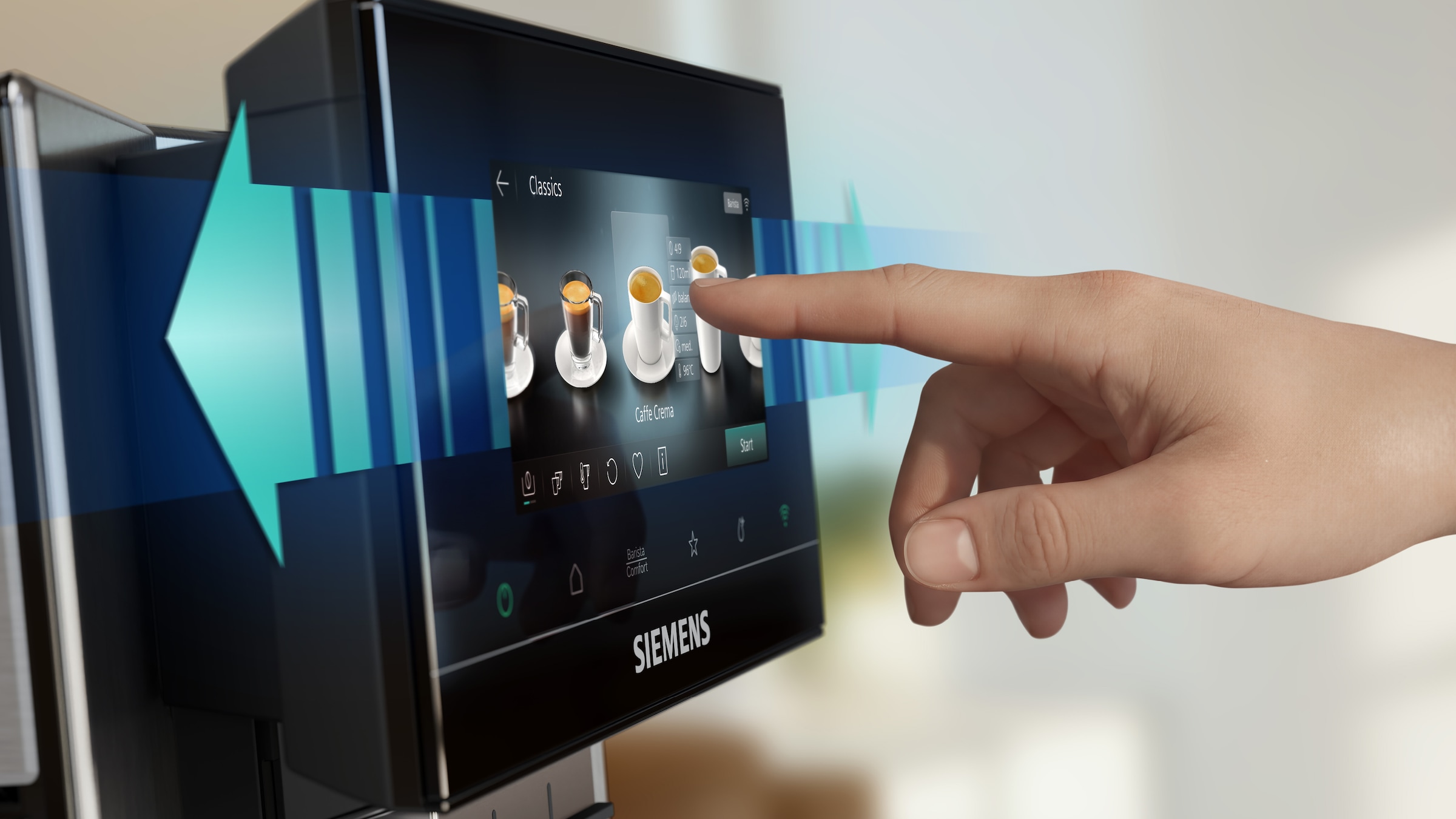 SIEMENS Kaffeevollautomat »EQ900 TQ923E43, 41 versch. Getränke, XL-Getränke, Doppeltassenfunktion« farbiges 6.8'' TFT-Display, individuelle Aromaeinstellung, Edelstahl