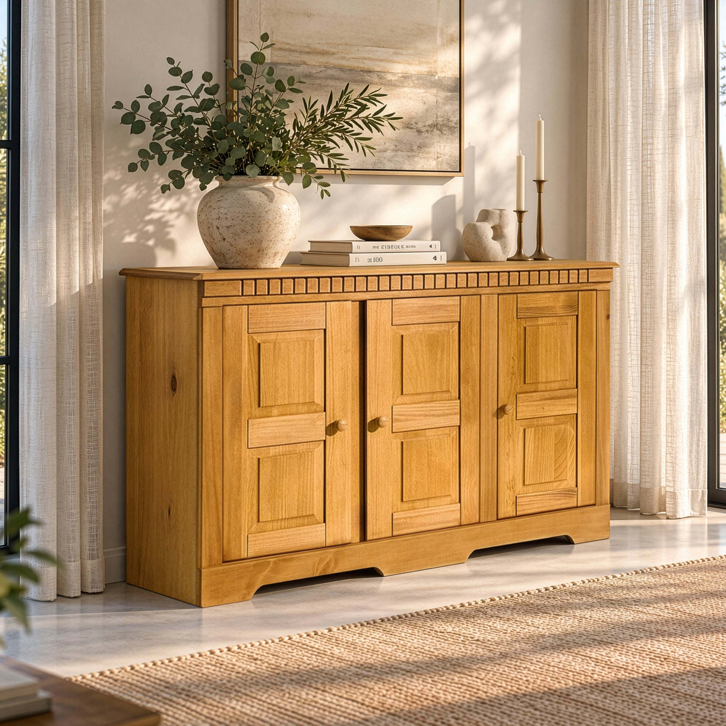 OTTO home Sideboard »Lisa Kommode mit dekorativen Fräsungen und verstellbaren Einlegeböden« Kiefernholz mit 3 Türen und 2 verstellbaren Einlegeböden, Knopfgriffe