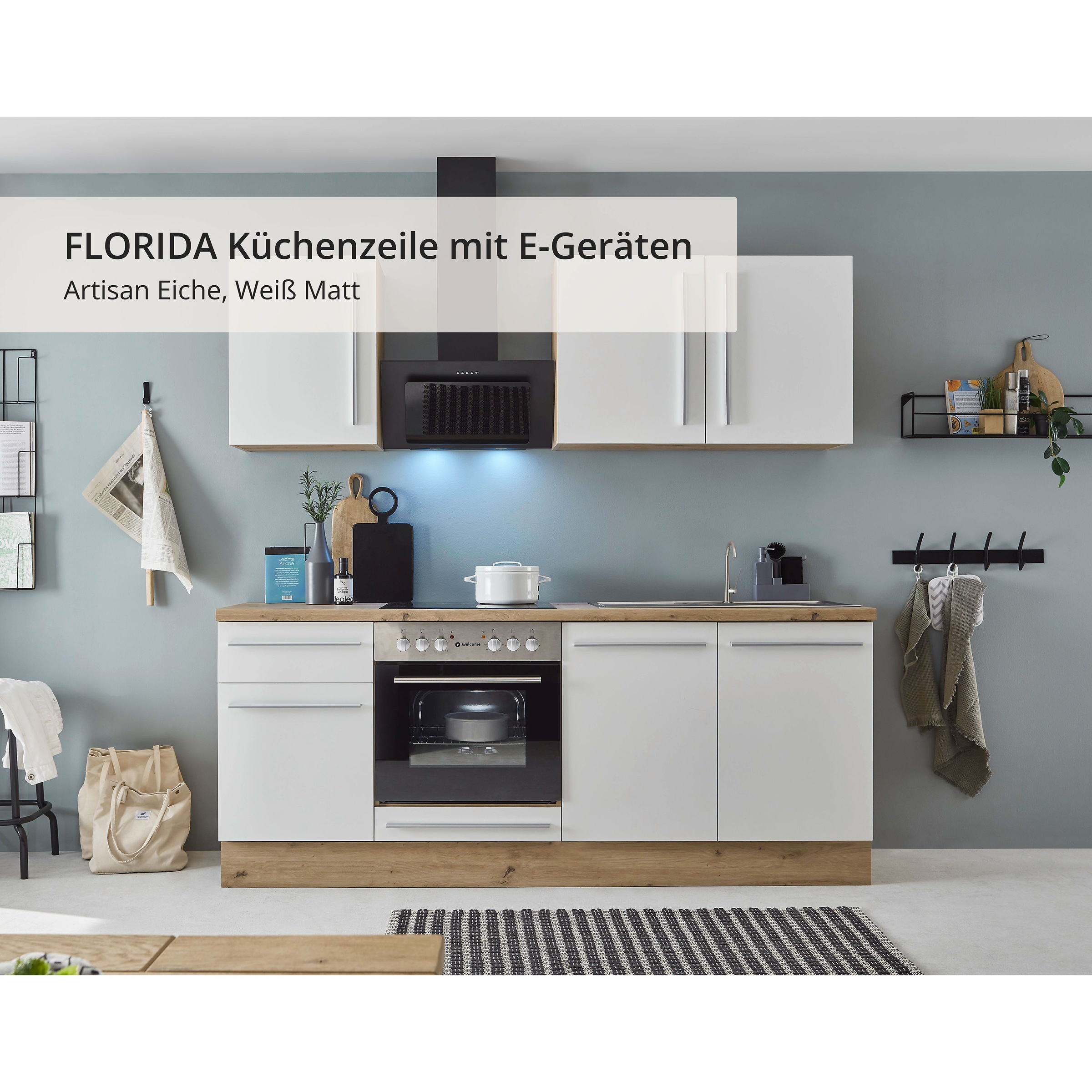 KOCHSTATION Küchenzeile »KS-Florida« mit 38mm starker Arbeitsplatte, wahlweise mit E-Geräten/Einbauspüle