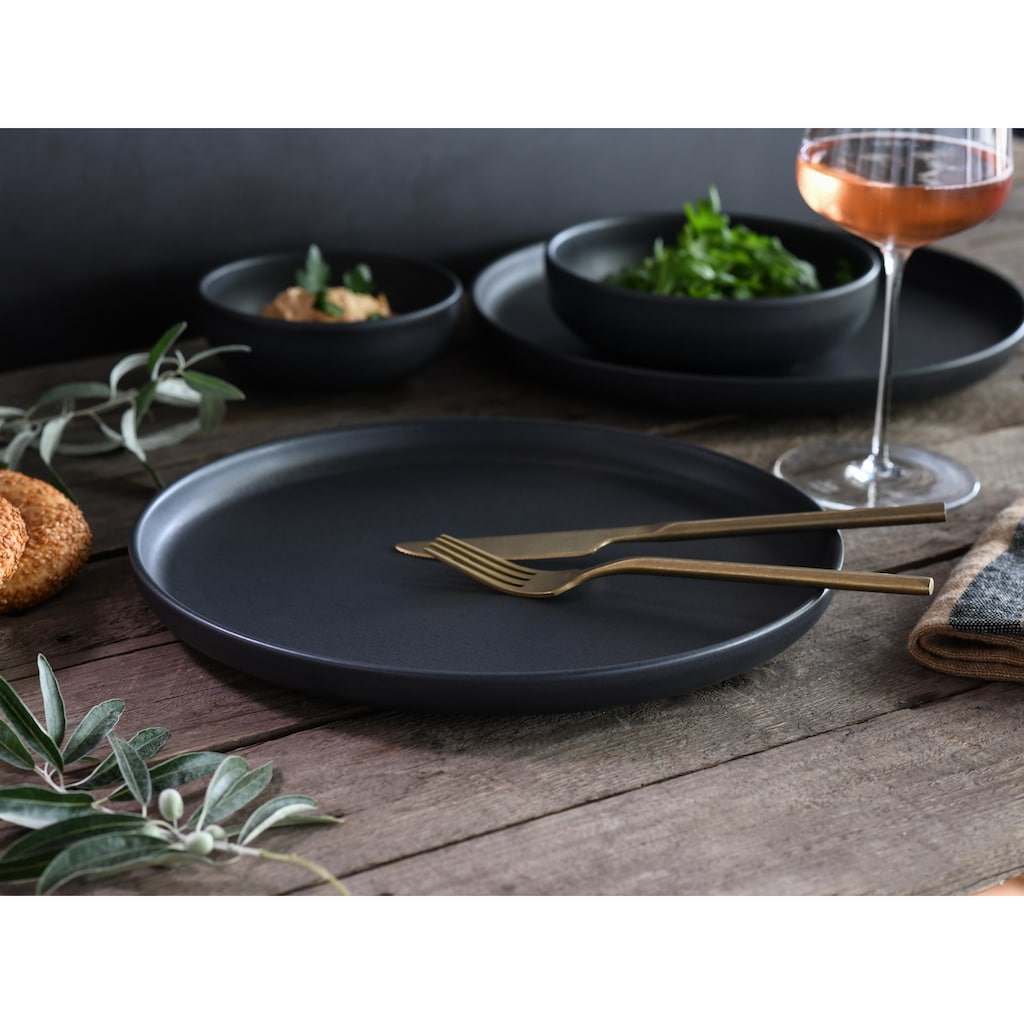 CreaTable Tafelservice »Geschirr-Set Uno Black«, (Set, 12 tlg., Teller Set für 4 Personen)