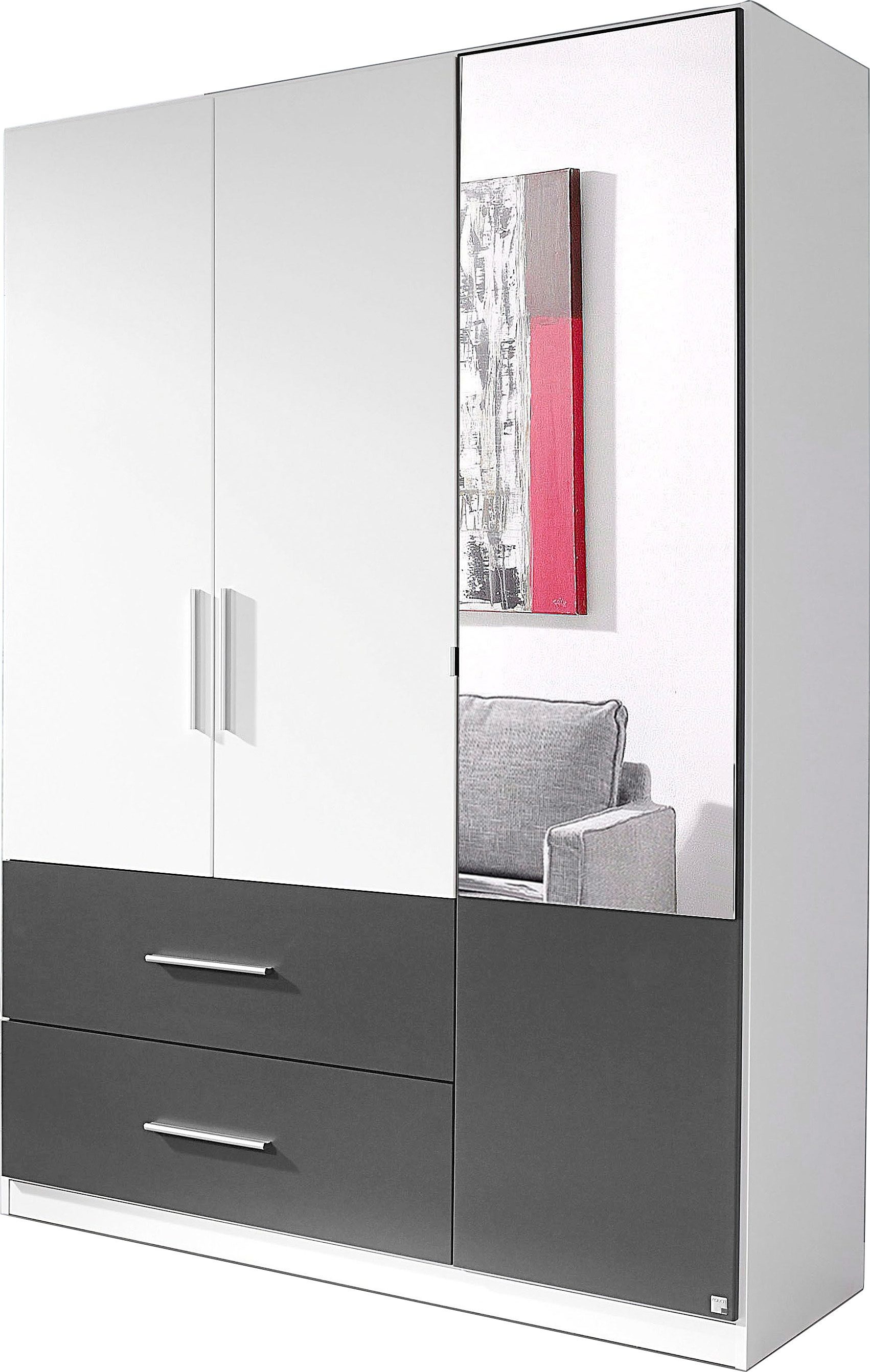 rauch Kleiderschrank "Drehtürenschrank Schrank Garderobe Wäscheschrank Schlafzimmer ALVOR" Breiten 91/136/181 cm, Höhe 197 cm, erhältlich optional mit Spiegel, 2 große Schubladen MADE IN GERMANY