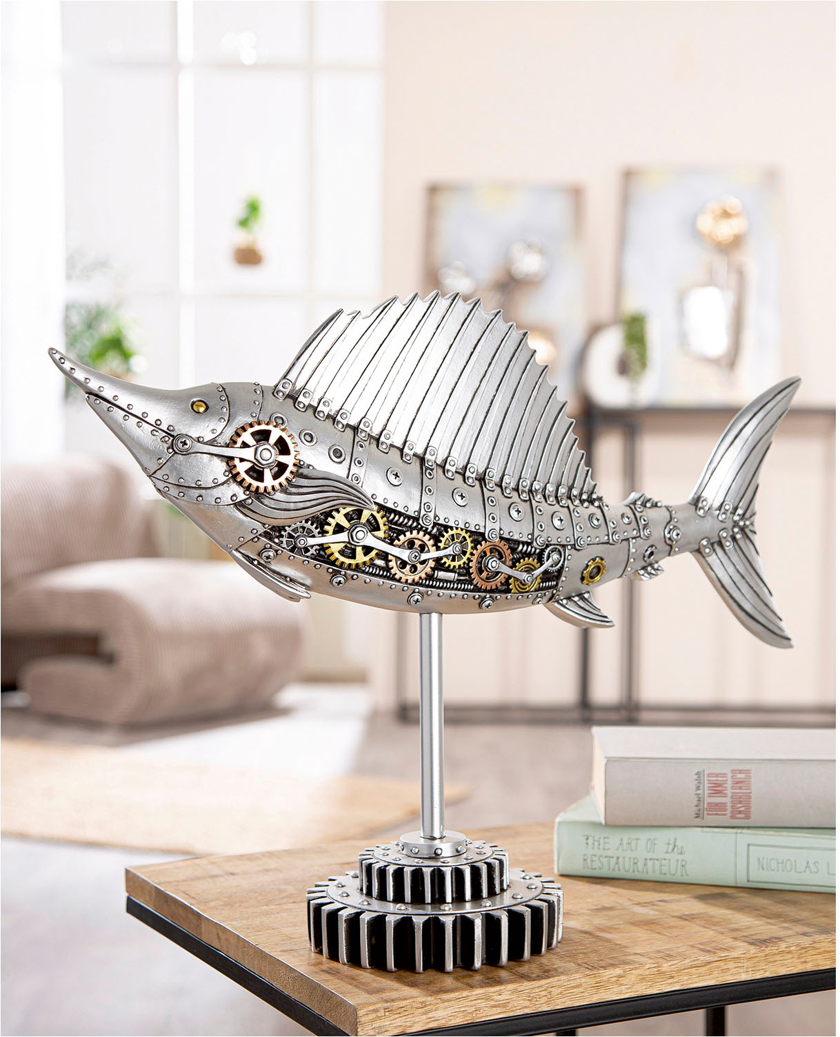 GILDE Tierfigur »Figur Schwertfisch Steampunk Sailfish silberfarben H. 36 cm«