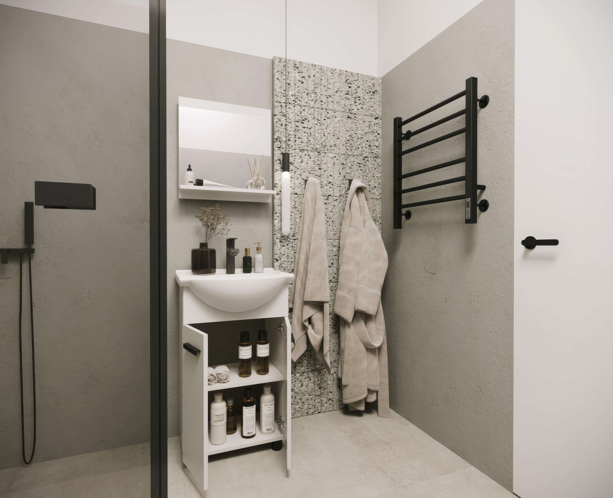welltime Badmöbel-Set »Badmöbel-Set Paulo, Waschbeckenunterschrank mit Waschbecken, Spiegel«, Waschbeckenunterschrank mit Wachbecken und Spiegel