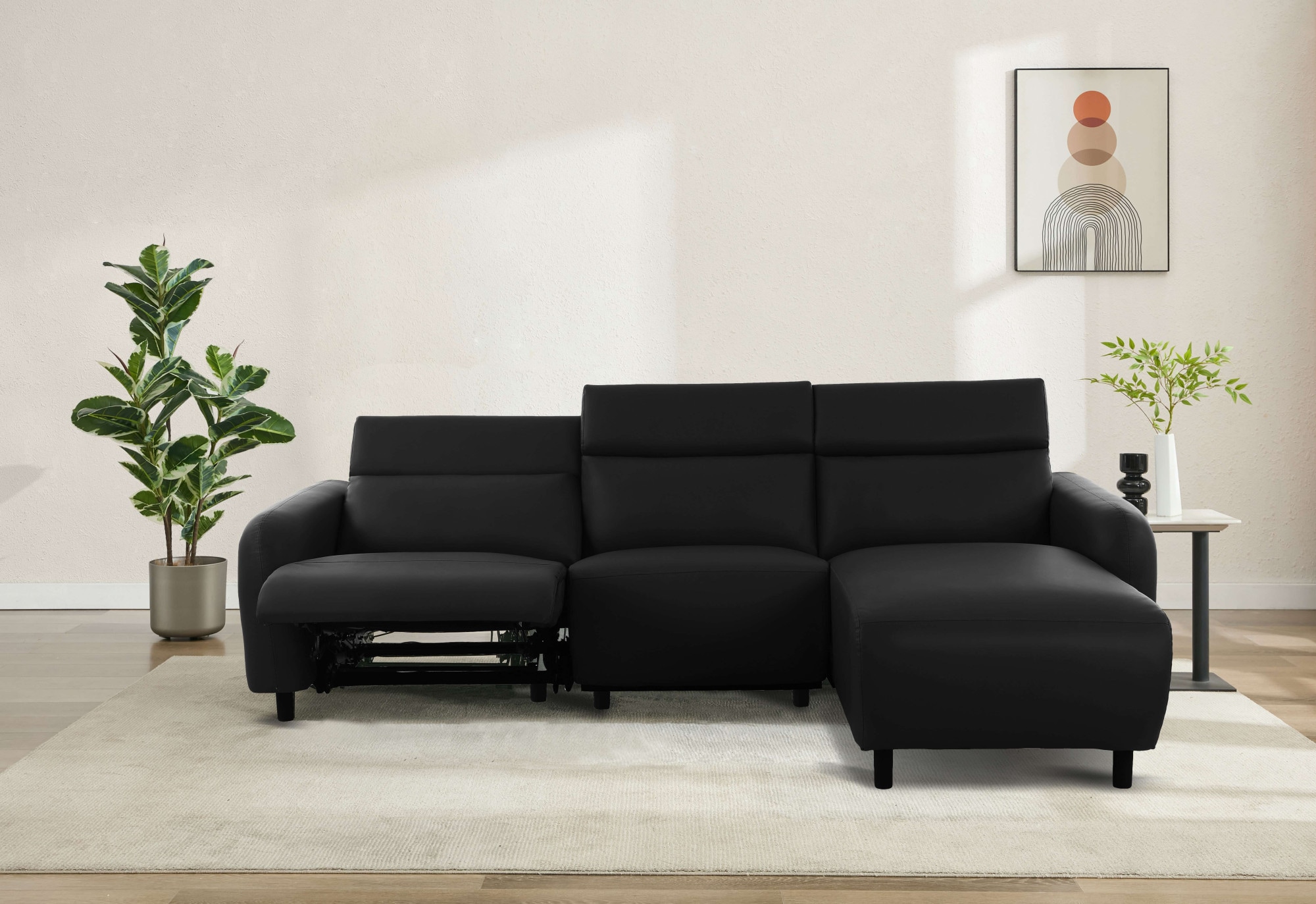 Home affaire Ecksofa »SKAANE Lederoptik, L-Form, 274 cm, manuelle u. elektrische Funktion,«, rundes Design, Kopfteilverstellung, Federkernpolsterung