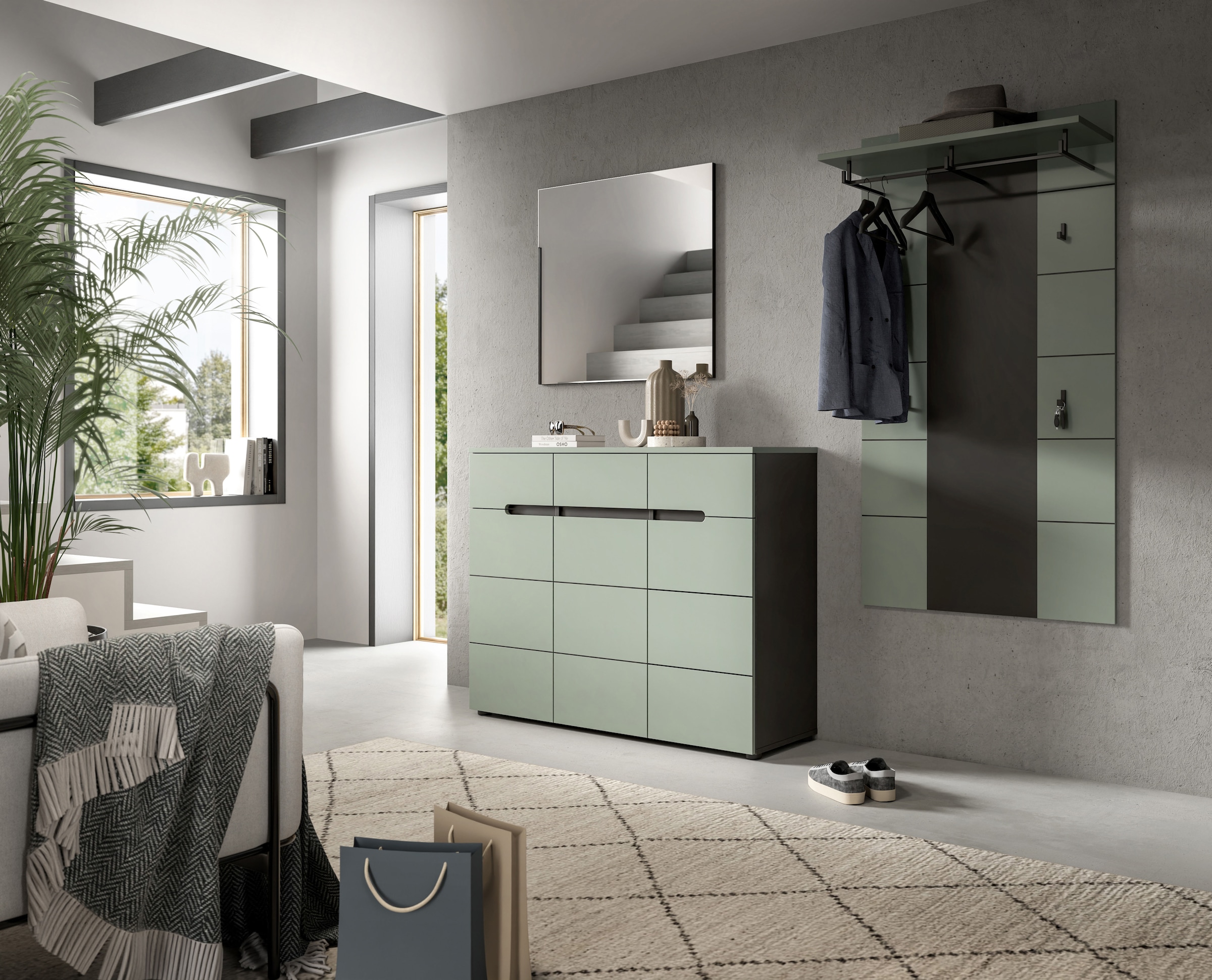 INOSIGN Garderoben-Set »REHAT, TOPSELLER!, 3-teilig, Breite 215 cm, individuell erweiterbar« Set, bestehend aus: Kommode, Spiegel und Garderobenpaneel, 3 Stk. tlg.