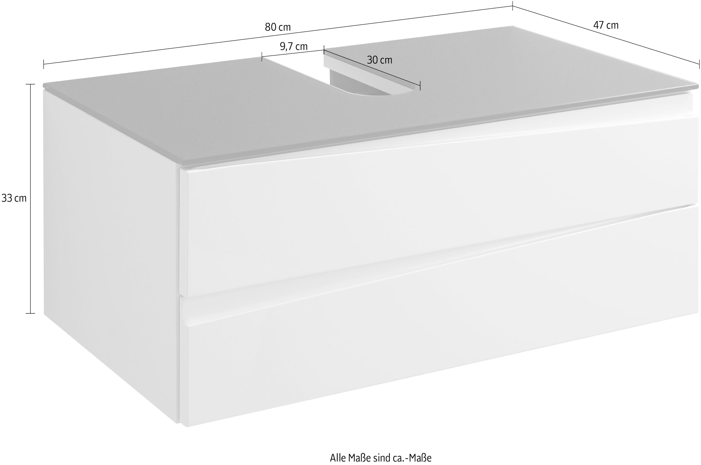 byLIVING Waschbeckenunterschrank »Shape«, Breite 80 cm, Front Hochglanz weiß, Deckeplatte Glas anthrazit