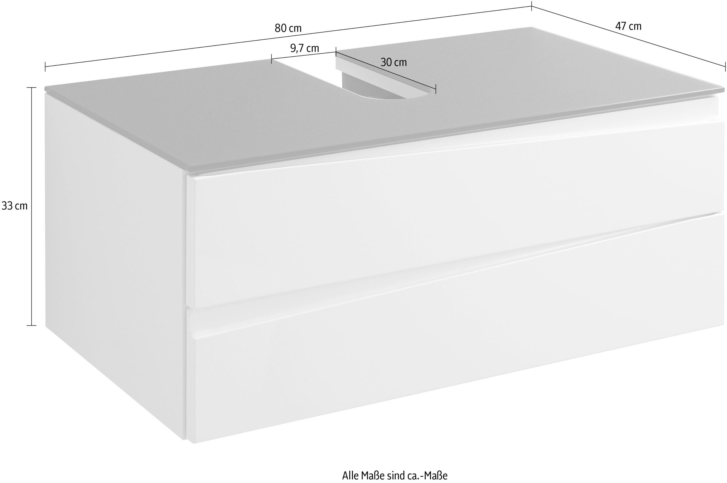 byLIVING Waschbeckenunterschrank »Shape«, Breite 80 cm, Front Hochglanz weiß, Deckeplatte Glas anthrazit