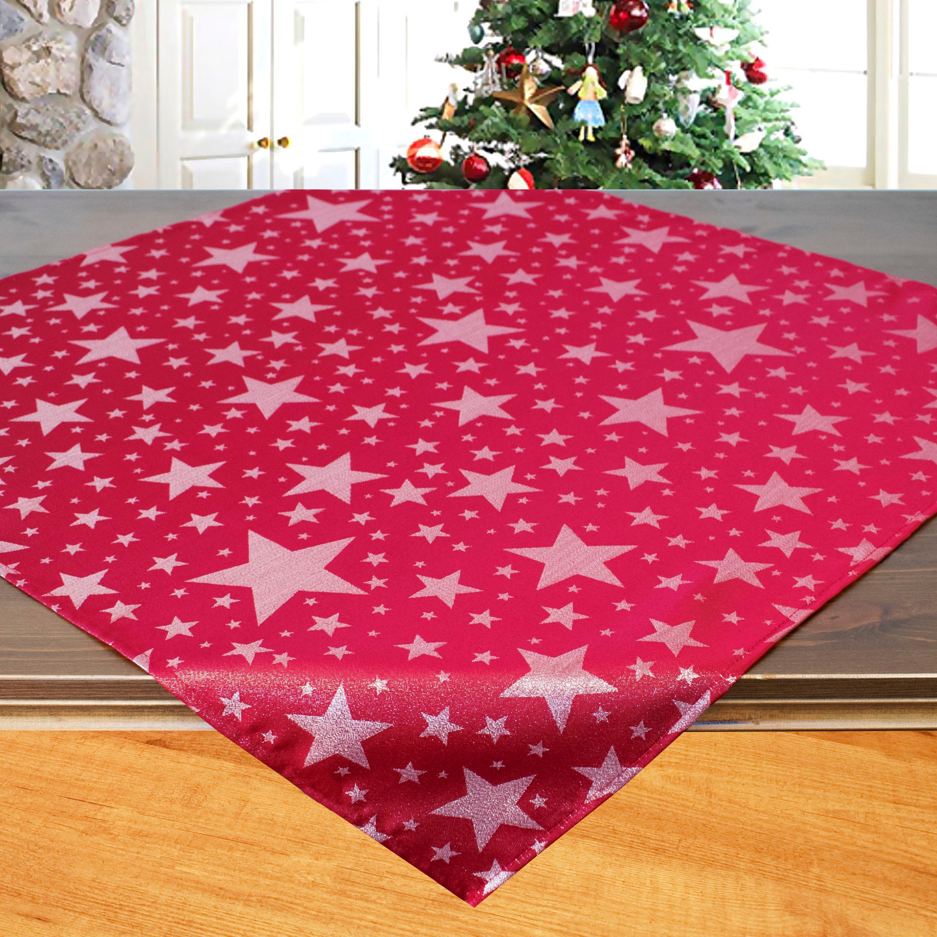 Delindo Lifestyle Mitteldecke "Christsterne" Jacquard mit Lurexsternen