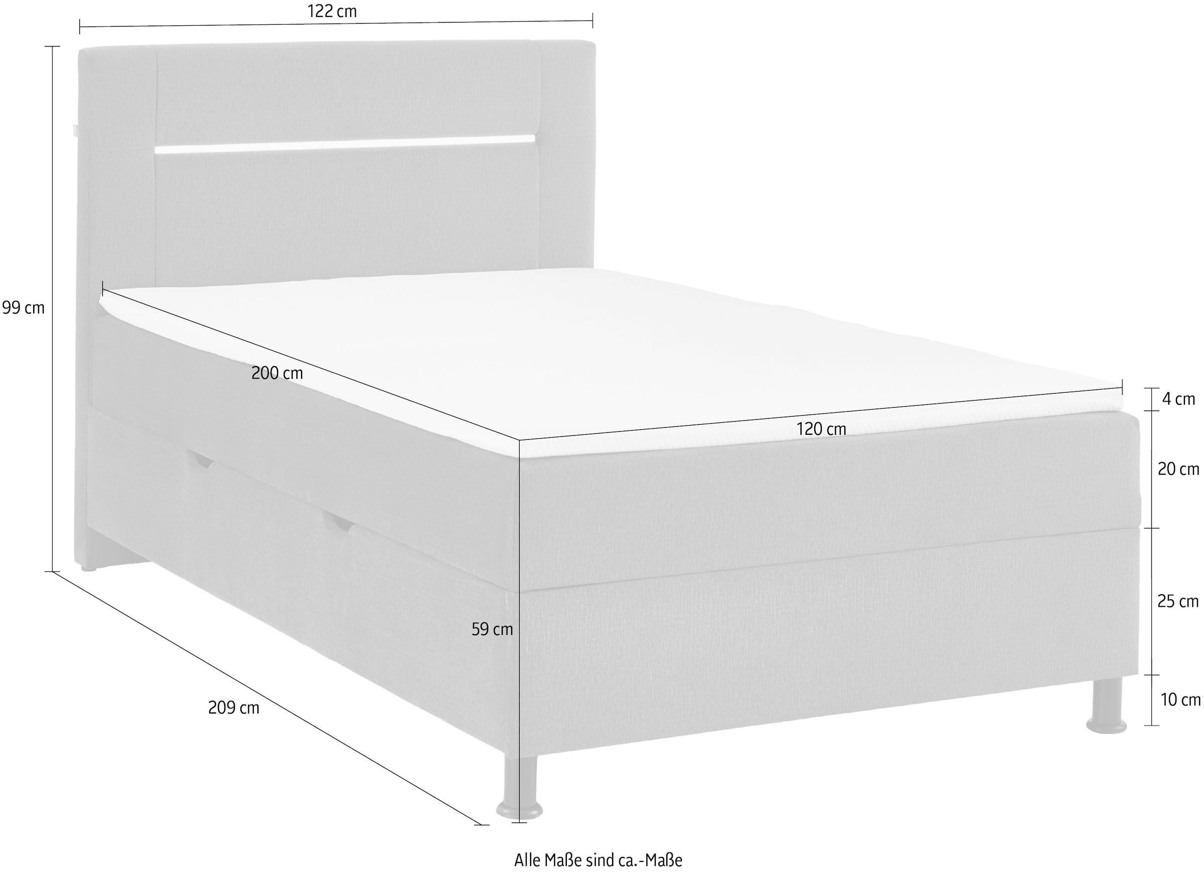 INOSIGN Boxbett »Escalon LED mit Bettkasten, inkl. Topper, LED-Lichtleiste im Kopfteil«, erhältlich in den Breiten 120x200cm und 180x200cm