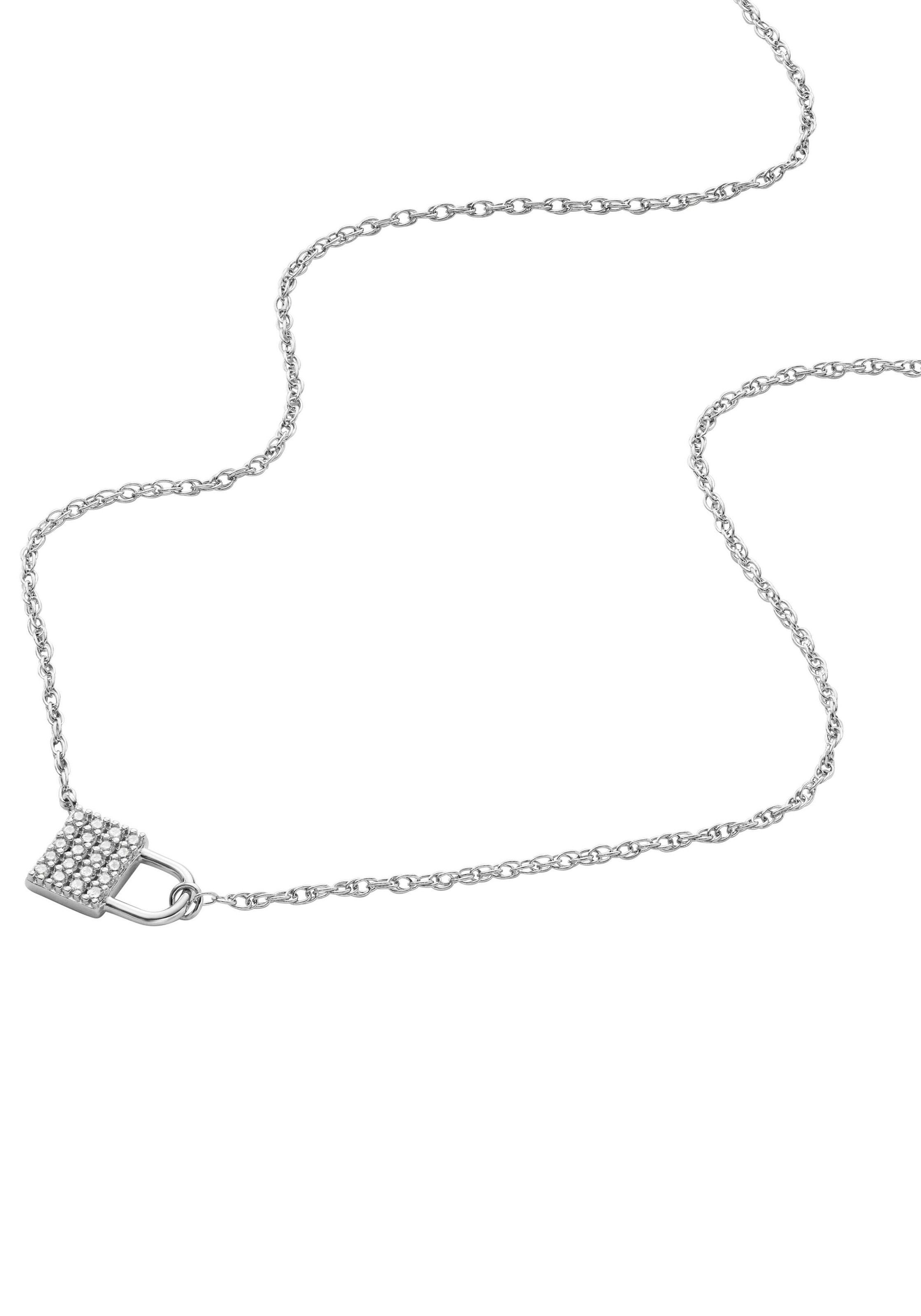 Fossil Kette mit Anhänger »LOCK, JFS00624040«, mit Zirkonia (synth.)