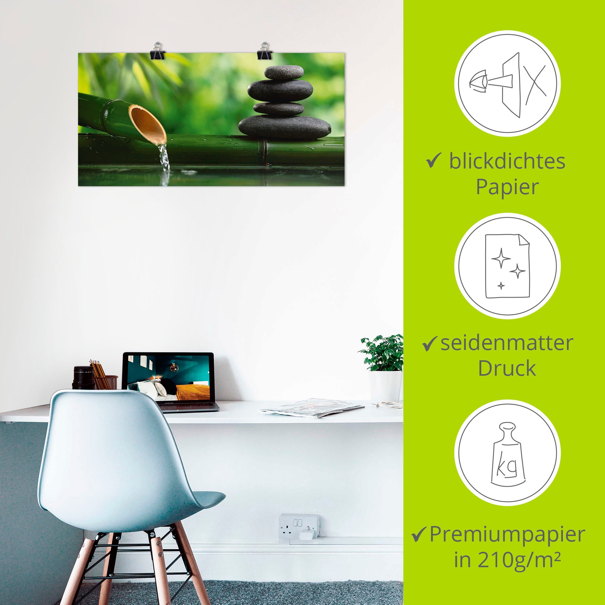 Artland Wandbild »Bambusbrunnen und Zen-Stein«, Zen, (1 St.), als Alubild, Outdoorbild, Leinwandbild, Poster, Wandaufkleber