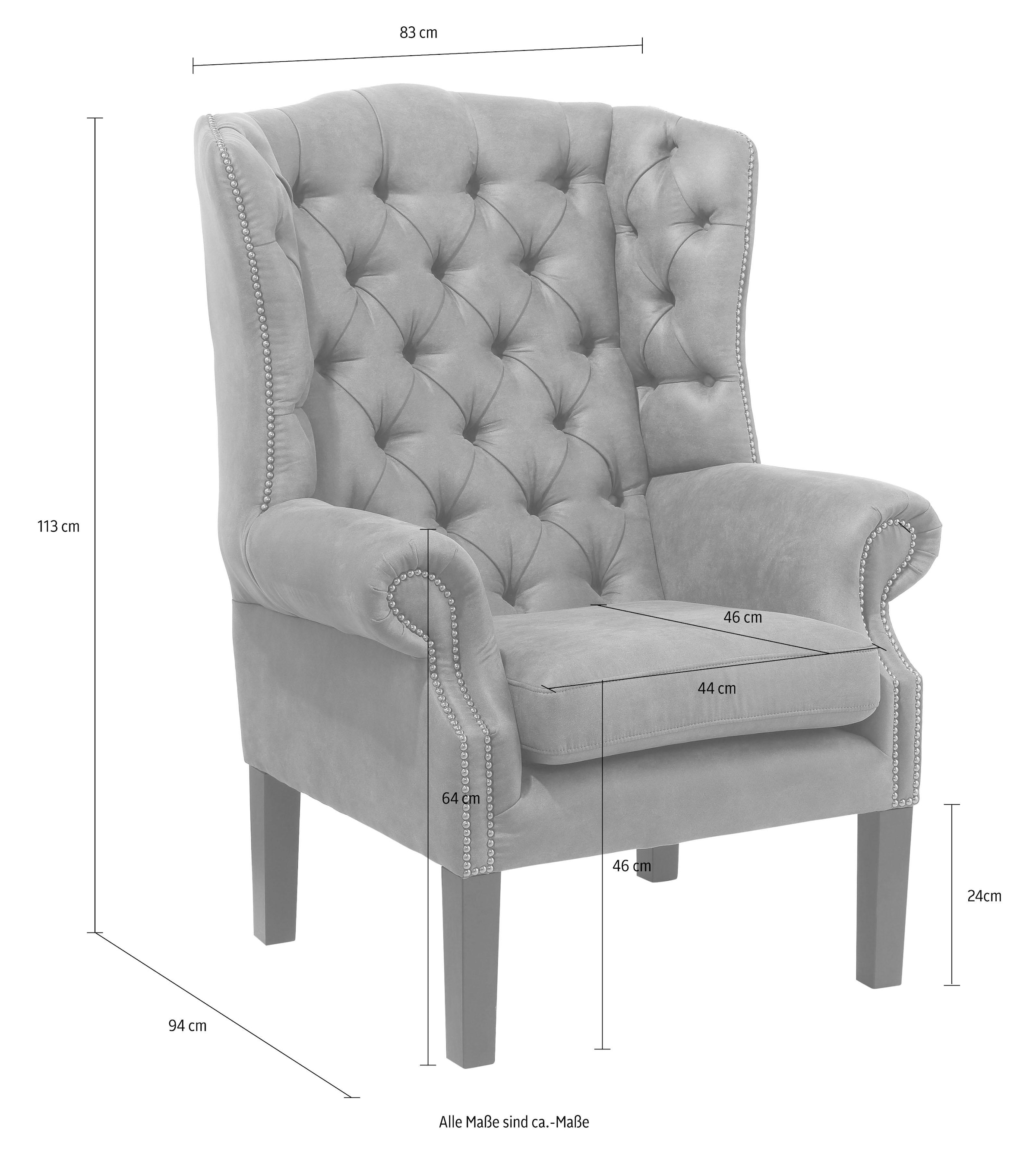 Home affaire Sessel »Bedford Ohrensessel Chesterfield«, mit aufwendiger Knopfheftung und geschwungenen Armlehnen