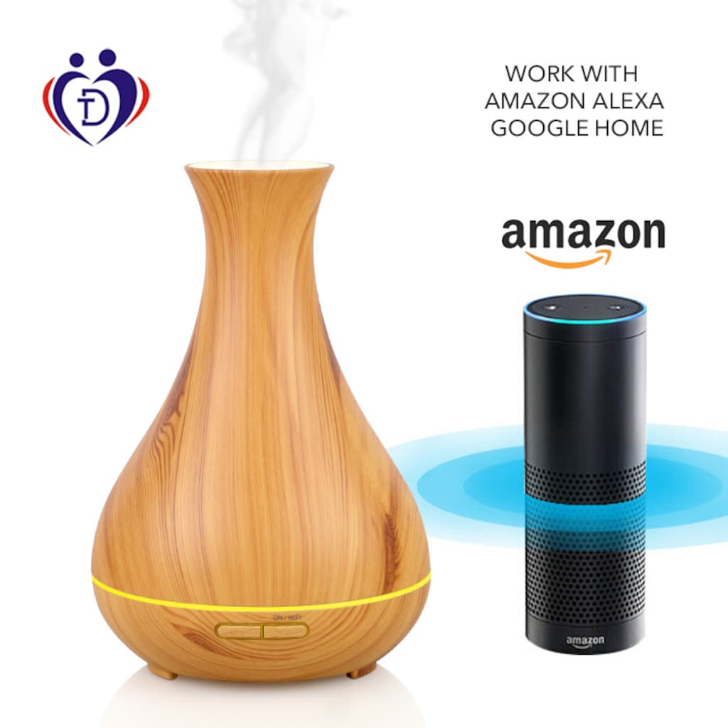 Hyrican Luftbefeuchter »PST00184 Aroma Luftbefeuchter, inkl. Duftölset, App& Sprachsteuerung,«, 0,4 l Wassertank, Diffuser/Diffusor 400ml, 7 LED-Farben, Holzoptik, Alexa, Google