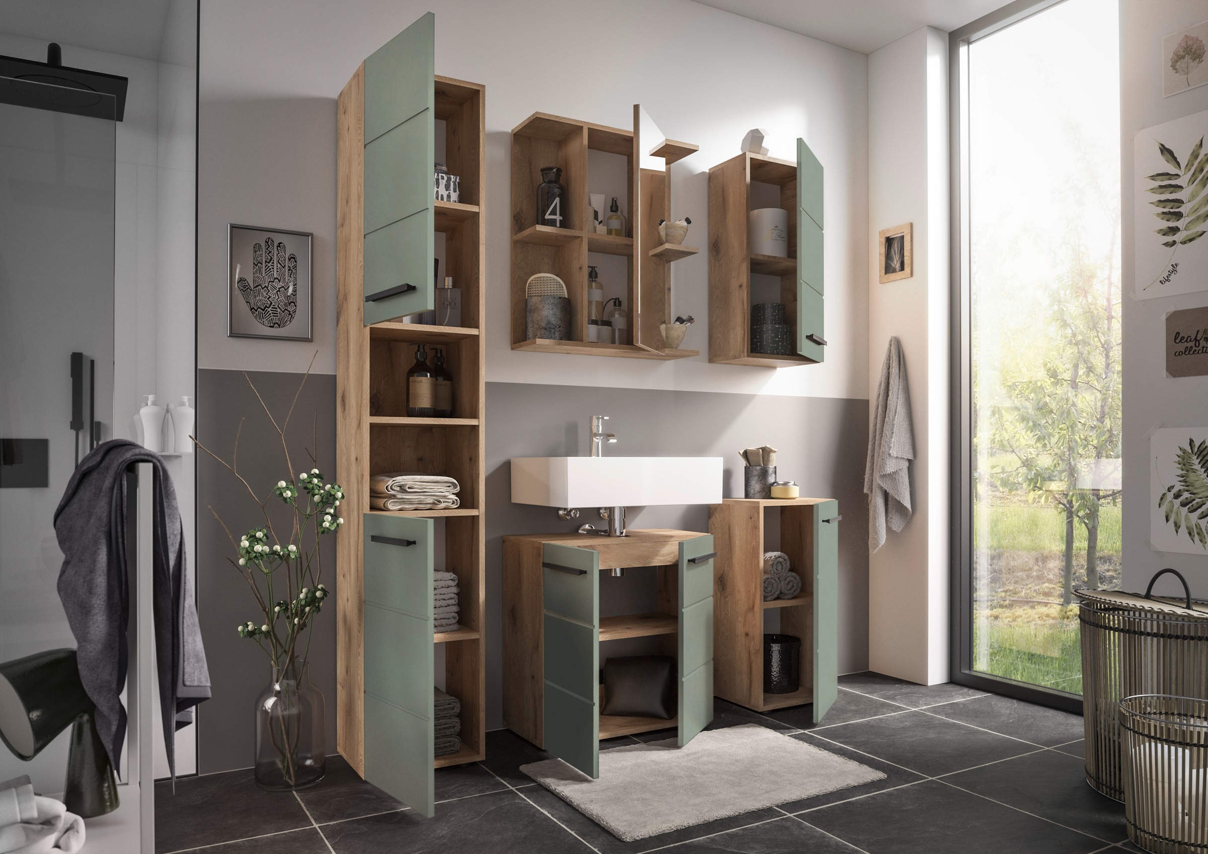 BASIC by Balculina Midischrank »Rom BxHxT 34x72x31 cm« 1 Stk. tlg. Breite 34cm, Kunststoffgriffe, Made in Europa