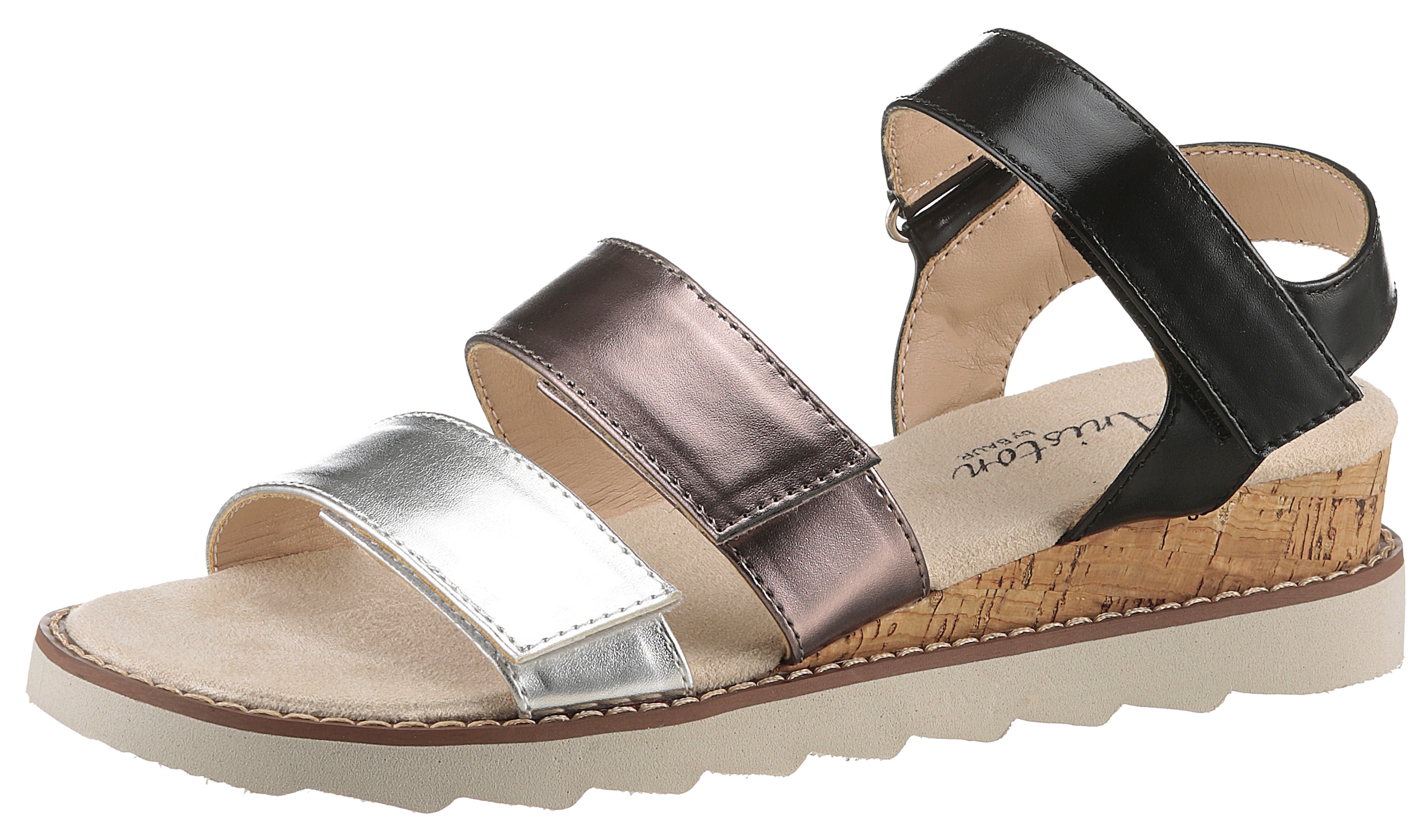 Aniston SHOES Keilsandalette  , Sandale, Sommerschuh, Klettschuh, Metallic-Optik - NEUE KOLLEKTION