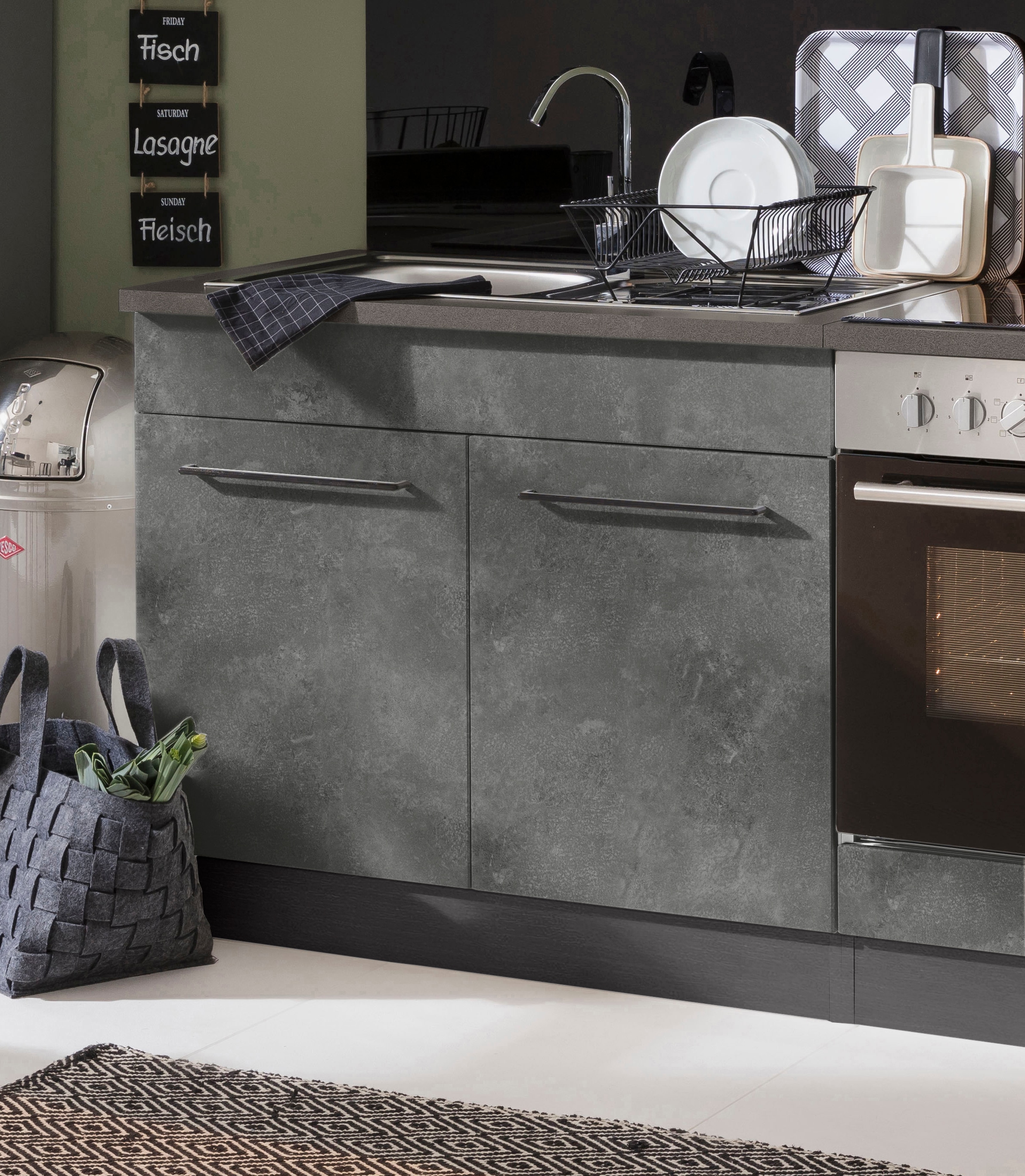 KOCHSTATION Spülenschrank »KS-Tulsa«, 100 cm breit, 2 Türen, Metallgriff, MDF Front, inkl. Einbauspüle