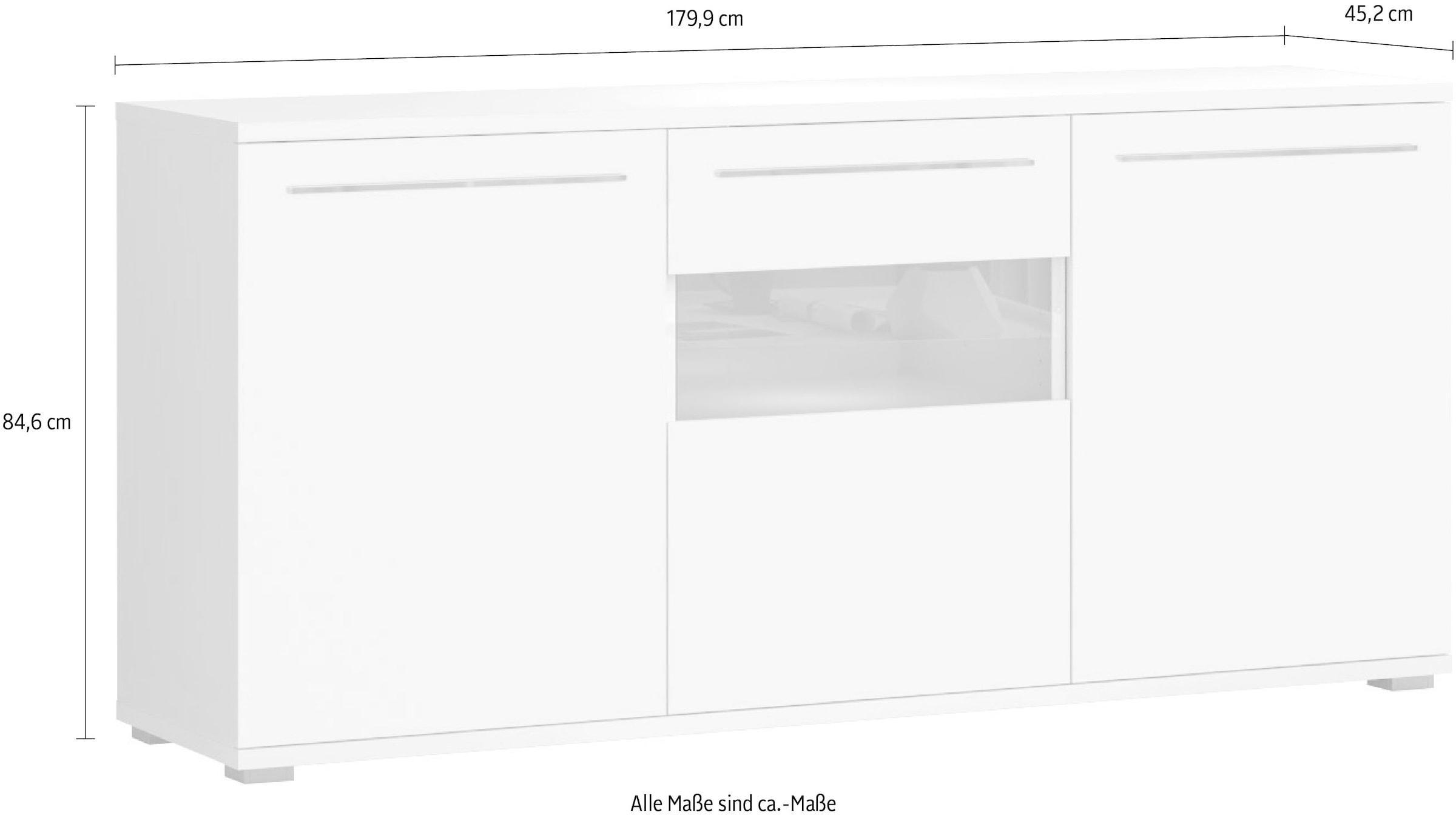 Places of Style Kommode »Piano«, (H/B/T): 84,6/180/45,2cm), Hochglanz UV lackiert, Soft-Close Funktion