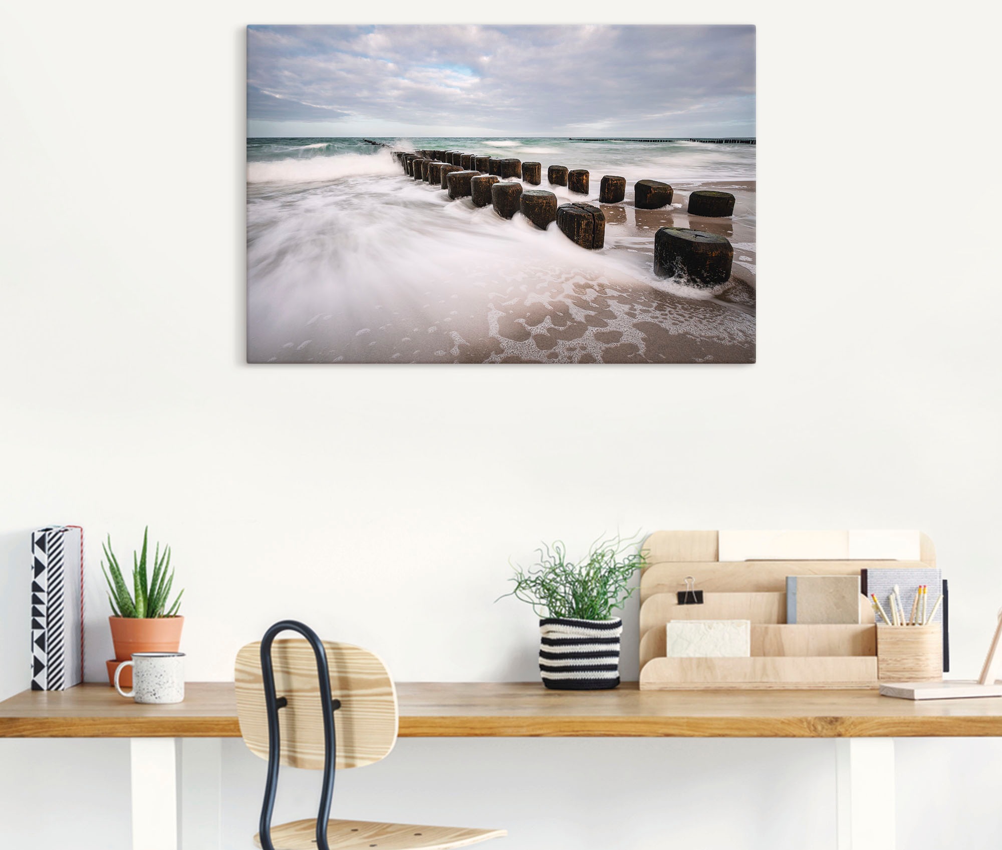 Artland Wandbild »Buhnen an Ostsee an stürmischen Tag«, Küstenbilder, (1 St.), als Alubild, Outdoorbild, Leinwandbild in verschied. Größen