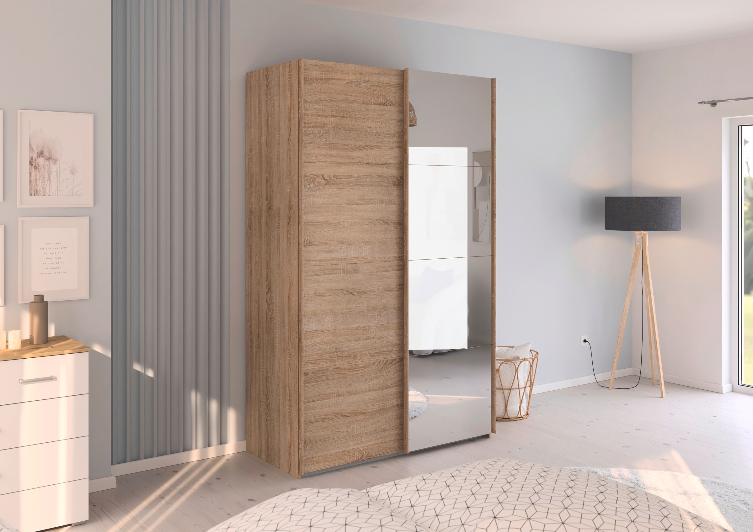 rauch Schwebetürenschrank »Kleiderschrank Schrank Garderobe Schlafzimmerschrank EVELYN«, in elegantem Stil mit Spiegel 5 Breiten viel Stauraum MADE IN GERMANY