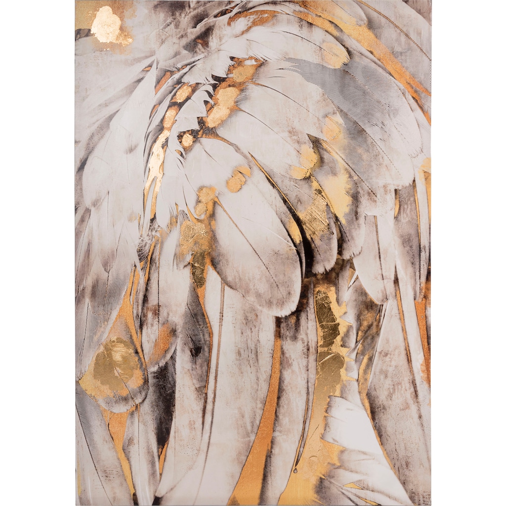 Myflair Möbel & Accessoires Ölbild »Gemälde Federn, weiß/goldfarben«