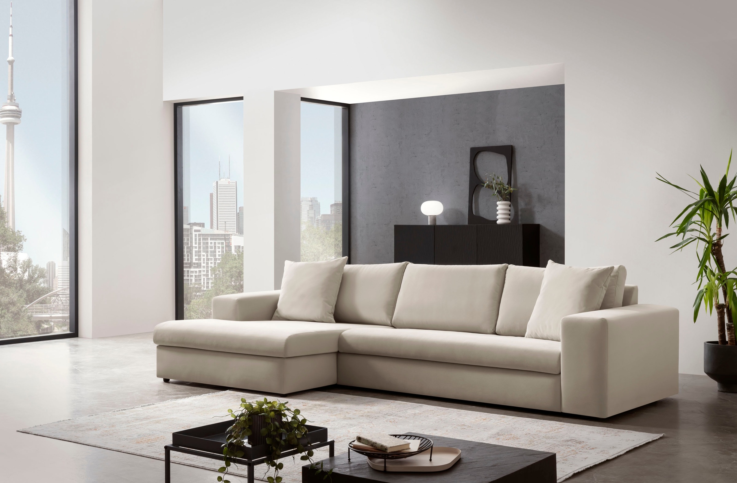 Home affaire Ecksofa »SLEETLAND XXL in Samtvelours oder Vintage-Leder-Optik, L-Form,« besonders groß und bequem