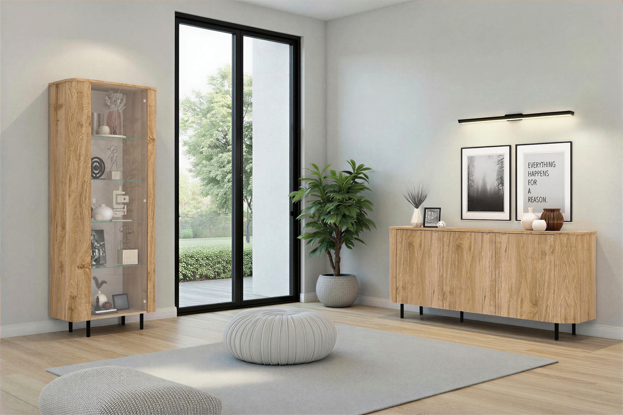 Home affaire Sideboard »Murano, 181 cm breit, 3 Türen, Anrichte, Kommode, Stauraumschrank« Formgebogenes MDF, Stirnseiten mit Rundung, Füße und Griffe aus Metall