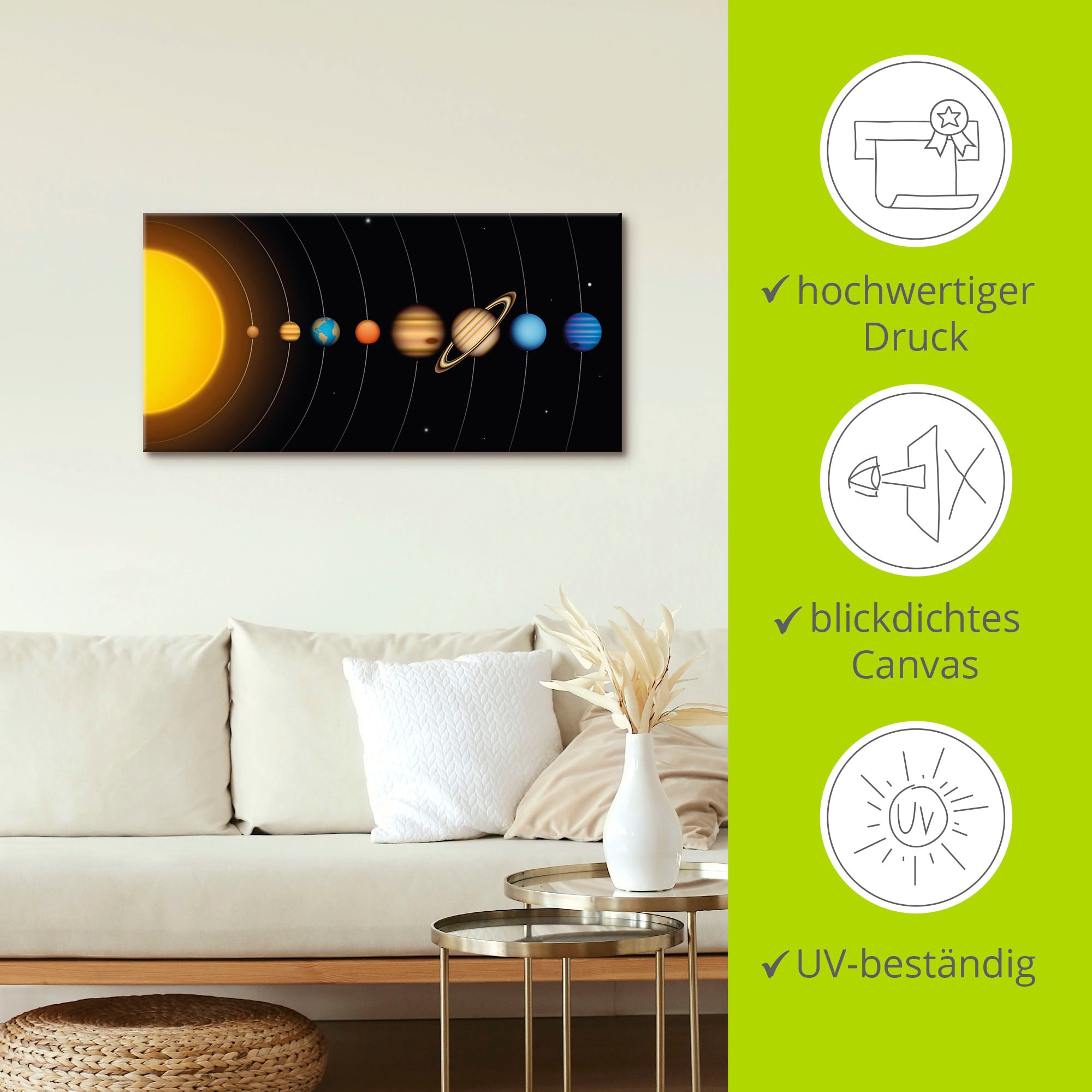 Artland Wandbild »Vector Sonnensystem mit Planeten«, Sonnensystem, (1 St.), als Alubild, Outdoorbild, Leinwandbild, Poster, Wandaufkleber