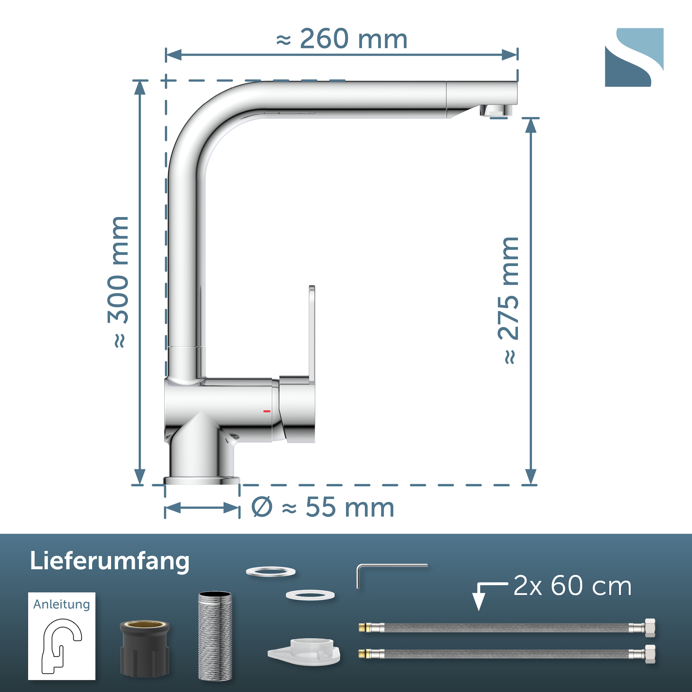 Schütte Spültischarmatur »RIO Schütte« Küchenarmatur, rund, Cold-Start, 360° schwenkbar, Marken-Mischdüse