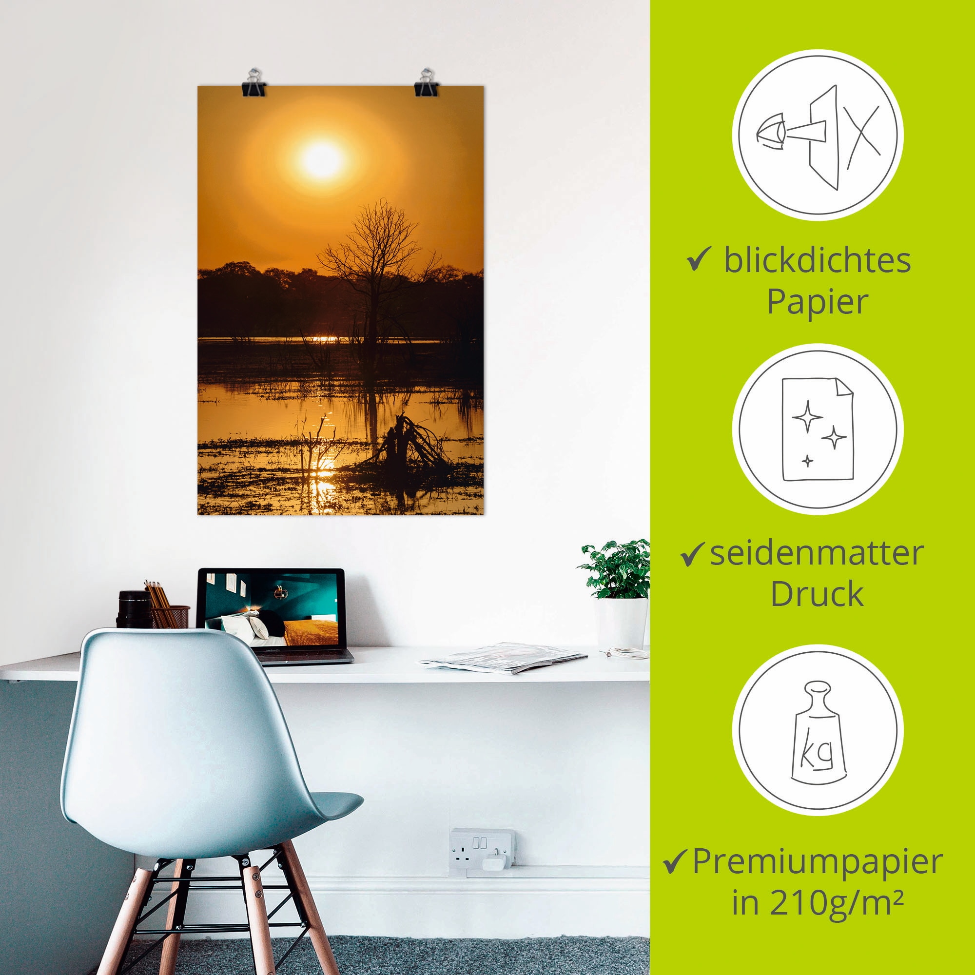 Artland Poster »Sonnenuntergang II«, Afrika, (1 St.), als Alubild, Leinwandbild, Wandaufkleber oder Poster in versch. Größen