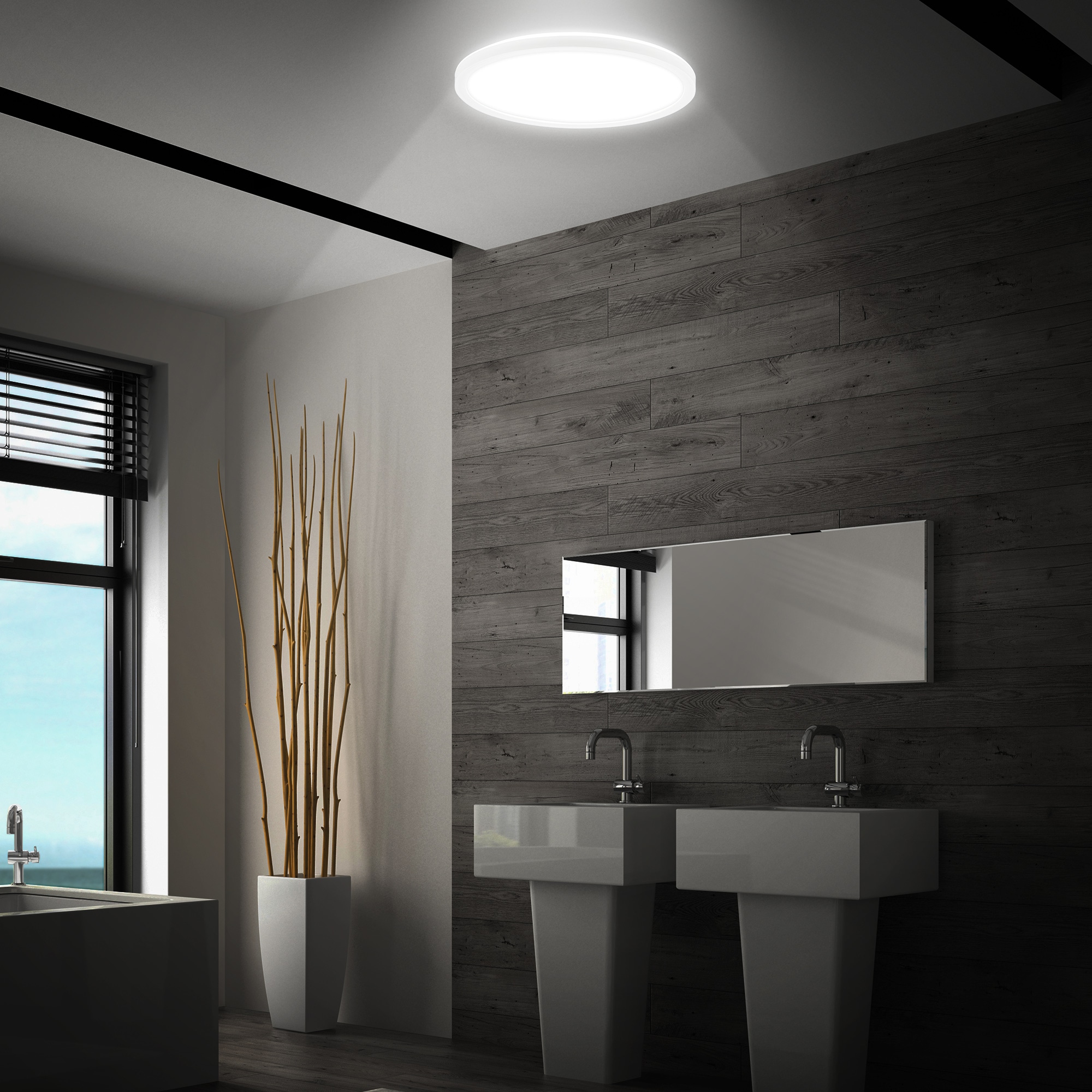 B.K.Licht LED Deckenleuchte »BKL1604 Ultraflache LED Badleuchte, mit Microwavesensor, IP44« LED-Modul 1 Stk. Neutralweiß 4.000K, 2.400 Lm, 18W, indirekte Hintergrundbeleuchtung, ⌀29cm, Weiß