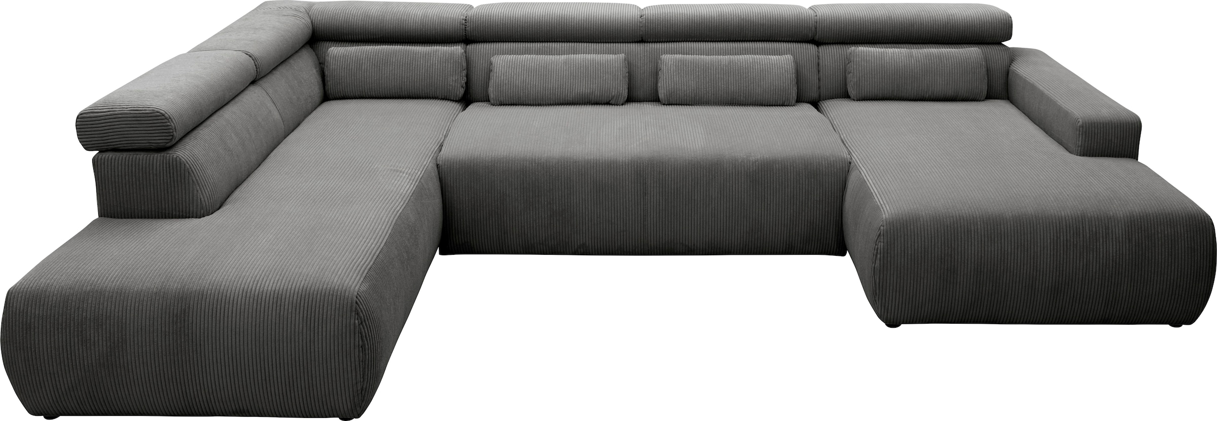 DOMO collection Wohnlandschaft »Brandon, belastbar bis 140kg/ Sitz, B/T: 359/228 cm, U-Form«, mit Sitztiefenverstellung, Cord, grau
