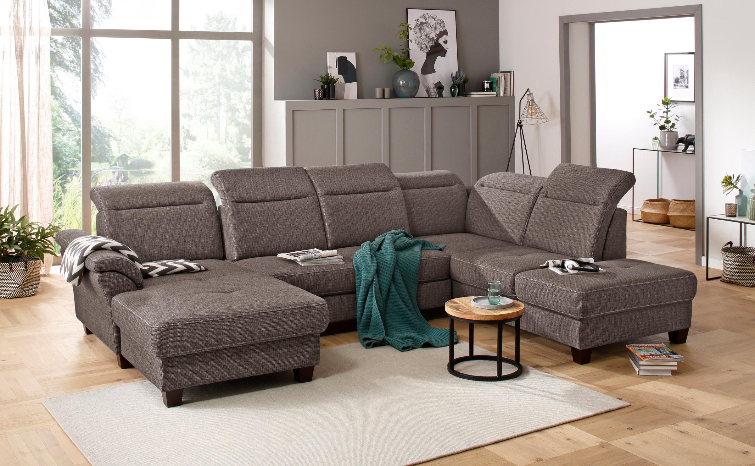 Home affaire Wohnlandschaft »Solvei U-Form« Sitztiefenverstellung und Federkern, wahlweise  Kopfteilverstellung