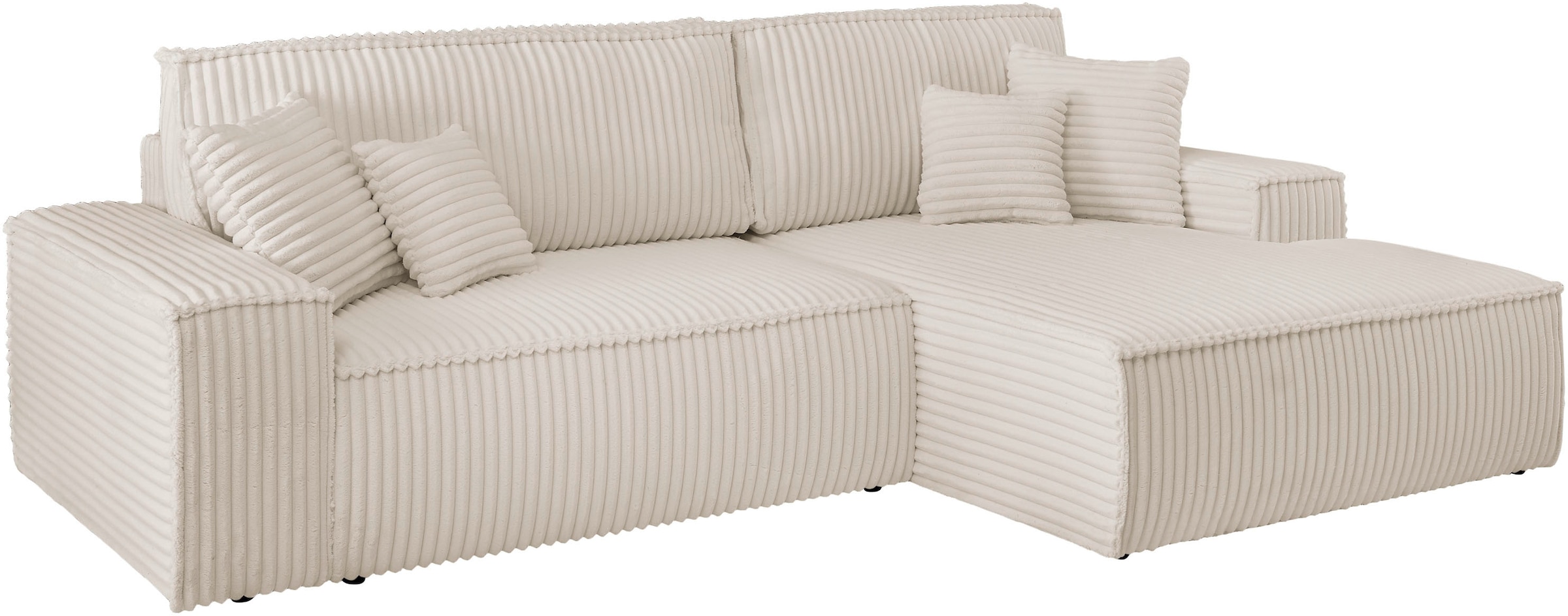 andas Ecksofa »Finnley Schlafsofa 267 cm in Bouclé, Struktur fein u. Cord, L-Form,«, Schlaffunktion m. Bettkasten (136/210 cm), Bouclé, Struktur und Cord