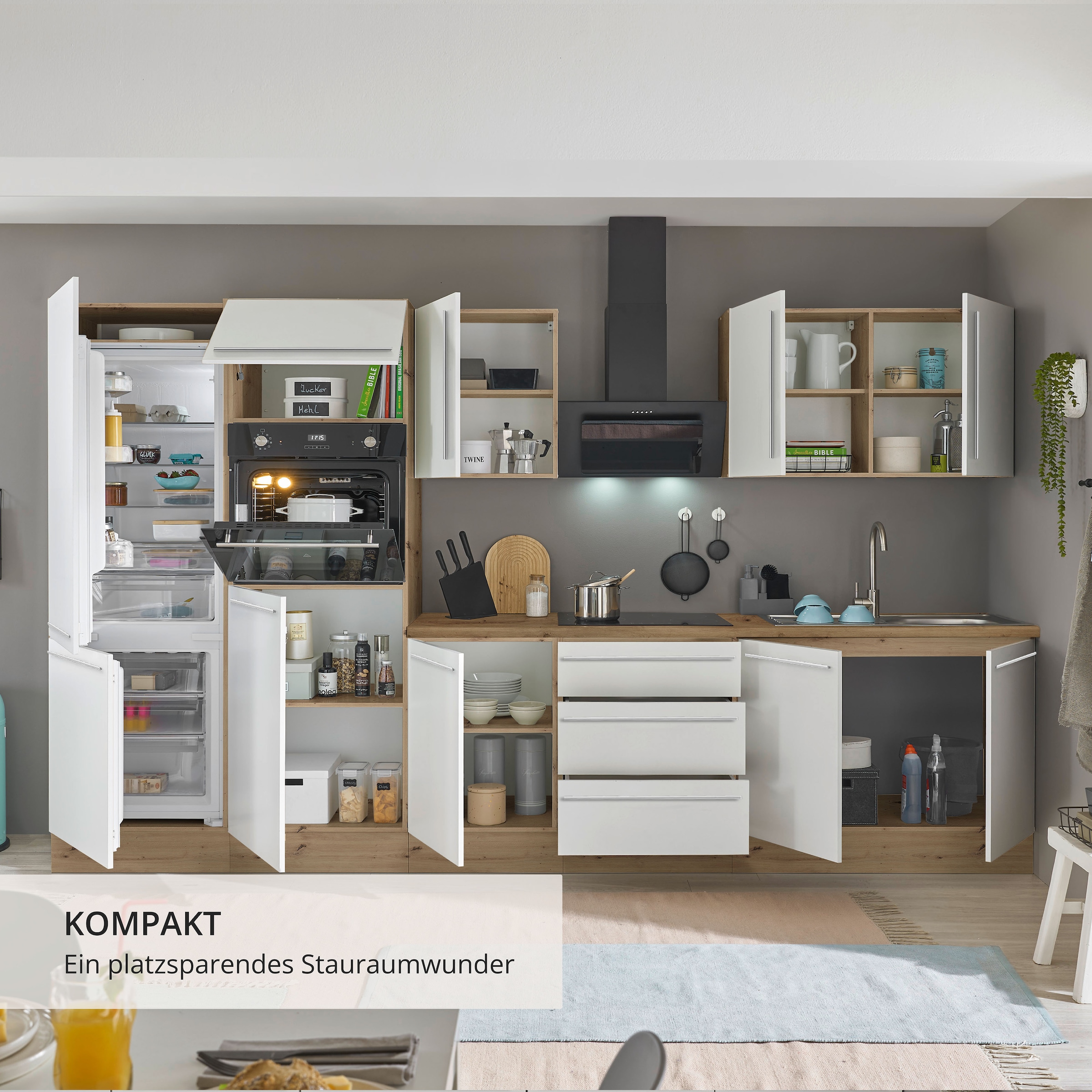 KOCHSTATION Küchenzeile »Florida« Breite 330 cm, wahlweise mit E-Geräten,Softclose für Türen/Schubkästen