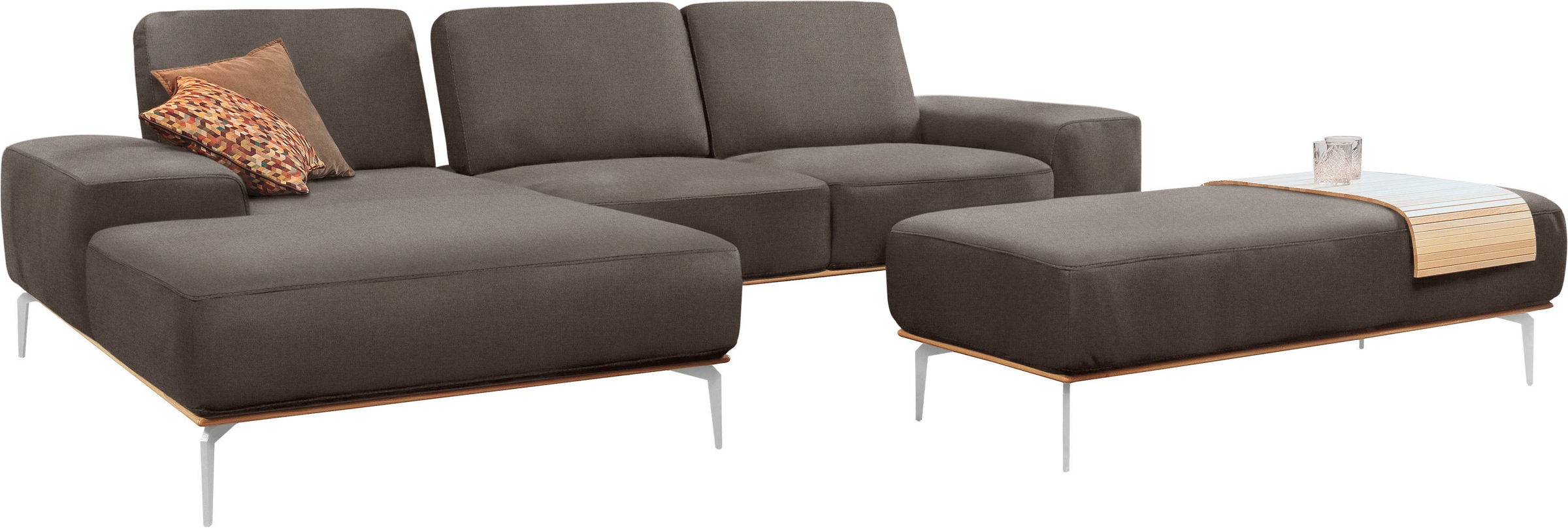 W.SCHILLIG Ecksofa »run, Designsofa, bequem, L-Form«, mit elegantem Holzsockel, Füße in Chrom glänzend, Breite 299 cm
