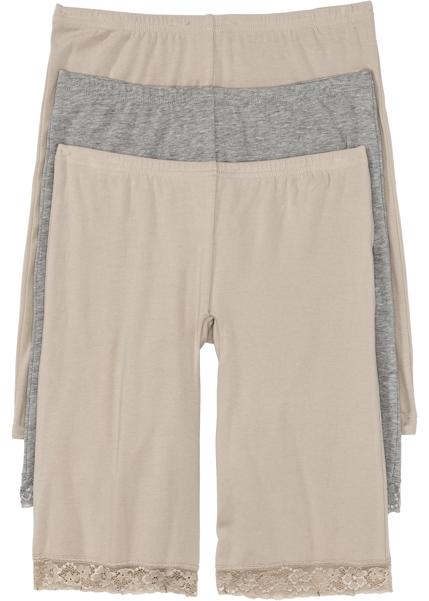 bonprix Lange Unterhose Packung, 3 Stk. Radlerpants aus Baumwoll-Jersey mit Spitzenkante