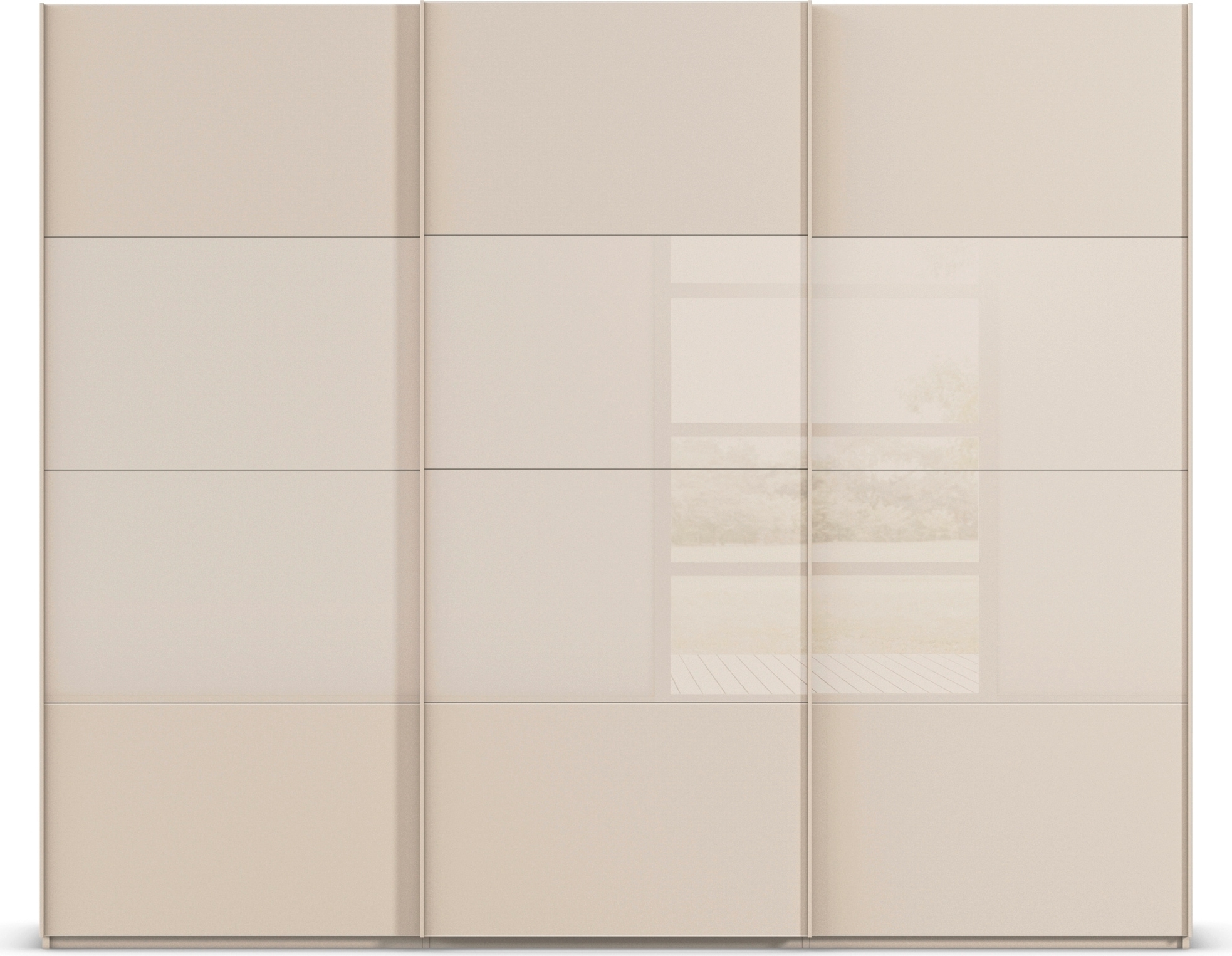 rauch Schwebetürenschrank »Kleiderschrank Schrank Garderobe Schlafzimmerschrank SCALE-FYRA«, edle Türen viergeteilt Glas matt/glänzend viele Farben MADE IN GERMANY