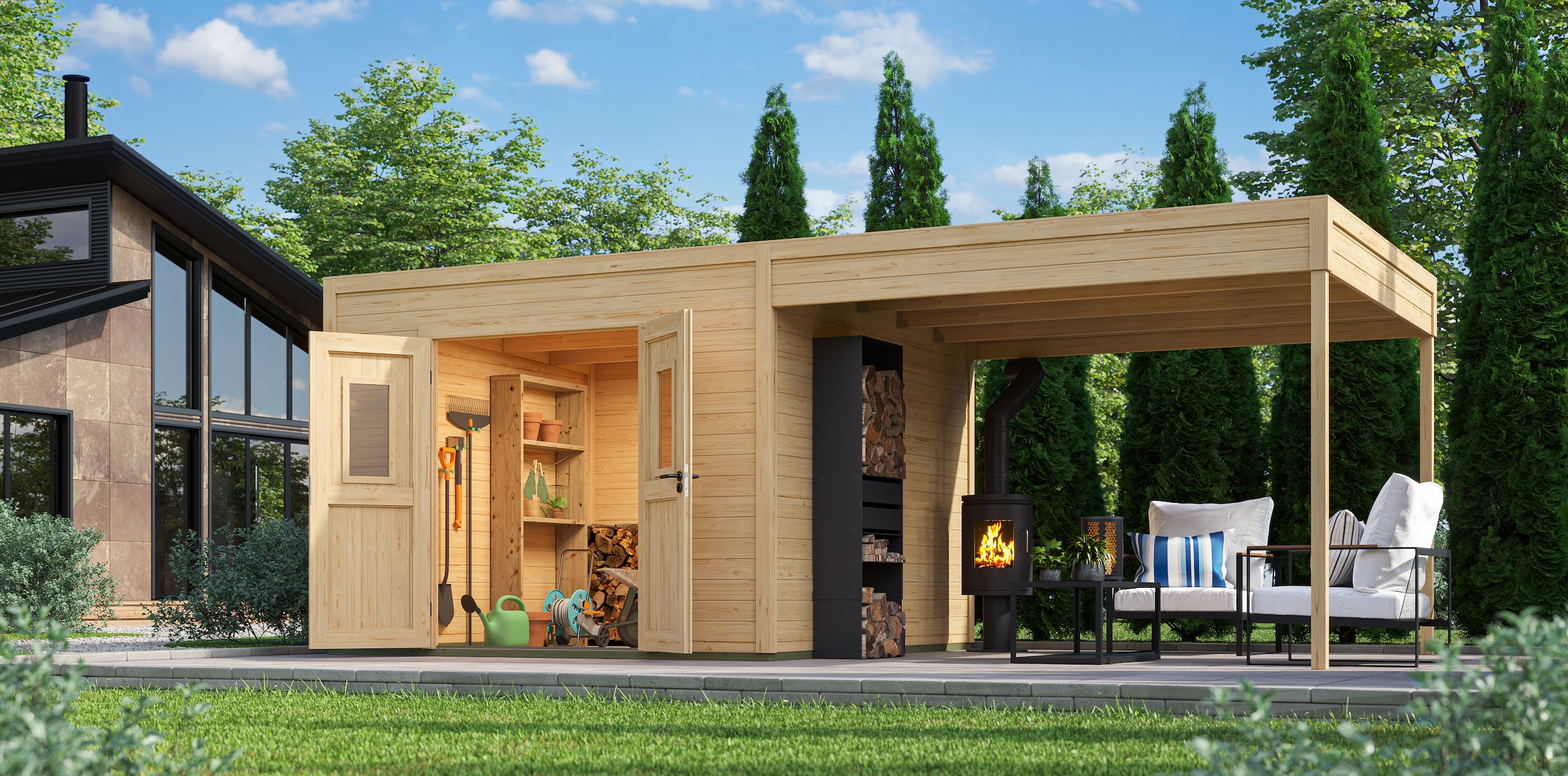 Nordic Holz Gartenhaus-Anbaudach »FELIX_FYNN 3 ANBAU« Flachdach