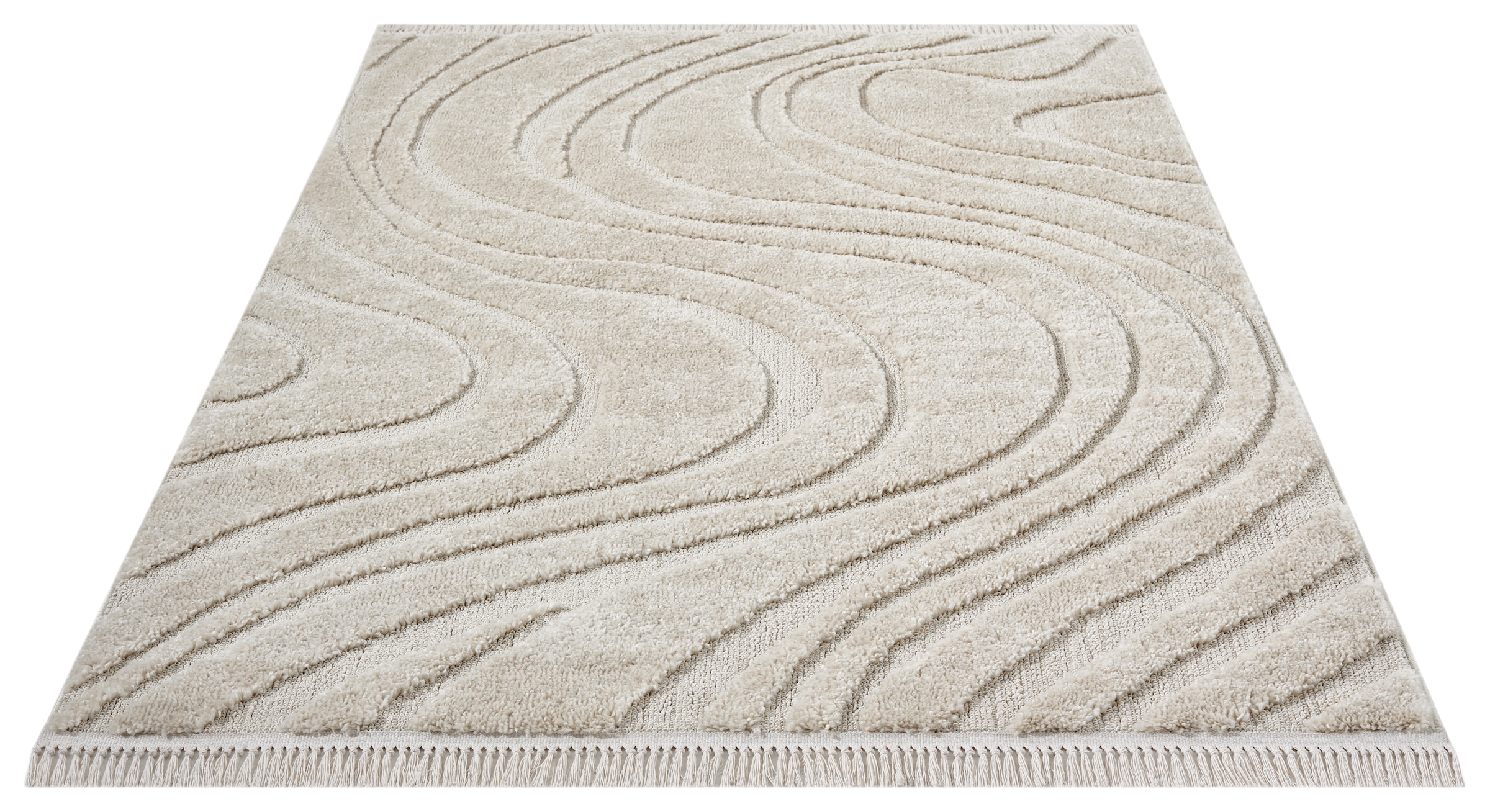 homsy by Ana Johnson Teppich »Waavy mit Fransen, Wellen Design« rechteckig 20 mm Höhe Boho, 3D Optik, Scandi, Hoch-Tief, Wohnzimmer, Schlafzimmer