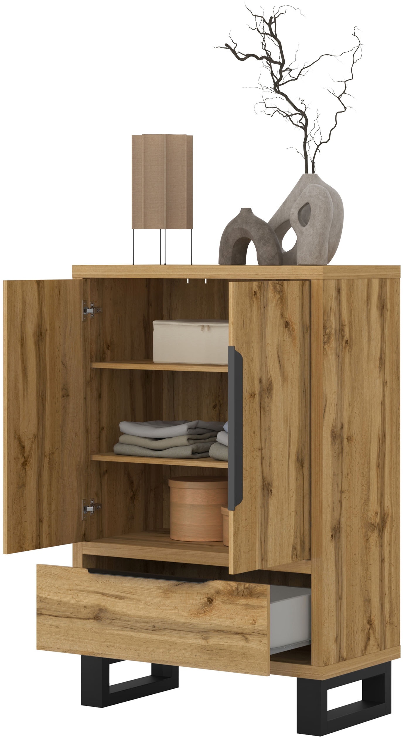 Home affaire Drehtürenschrank »Bronne,Breite 89,5 cm, Mehrzweckschrank, Universalschrank, Garderobe« Kleiderschrank, 1 Schublade, Metallgriffe, Garderobe