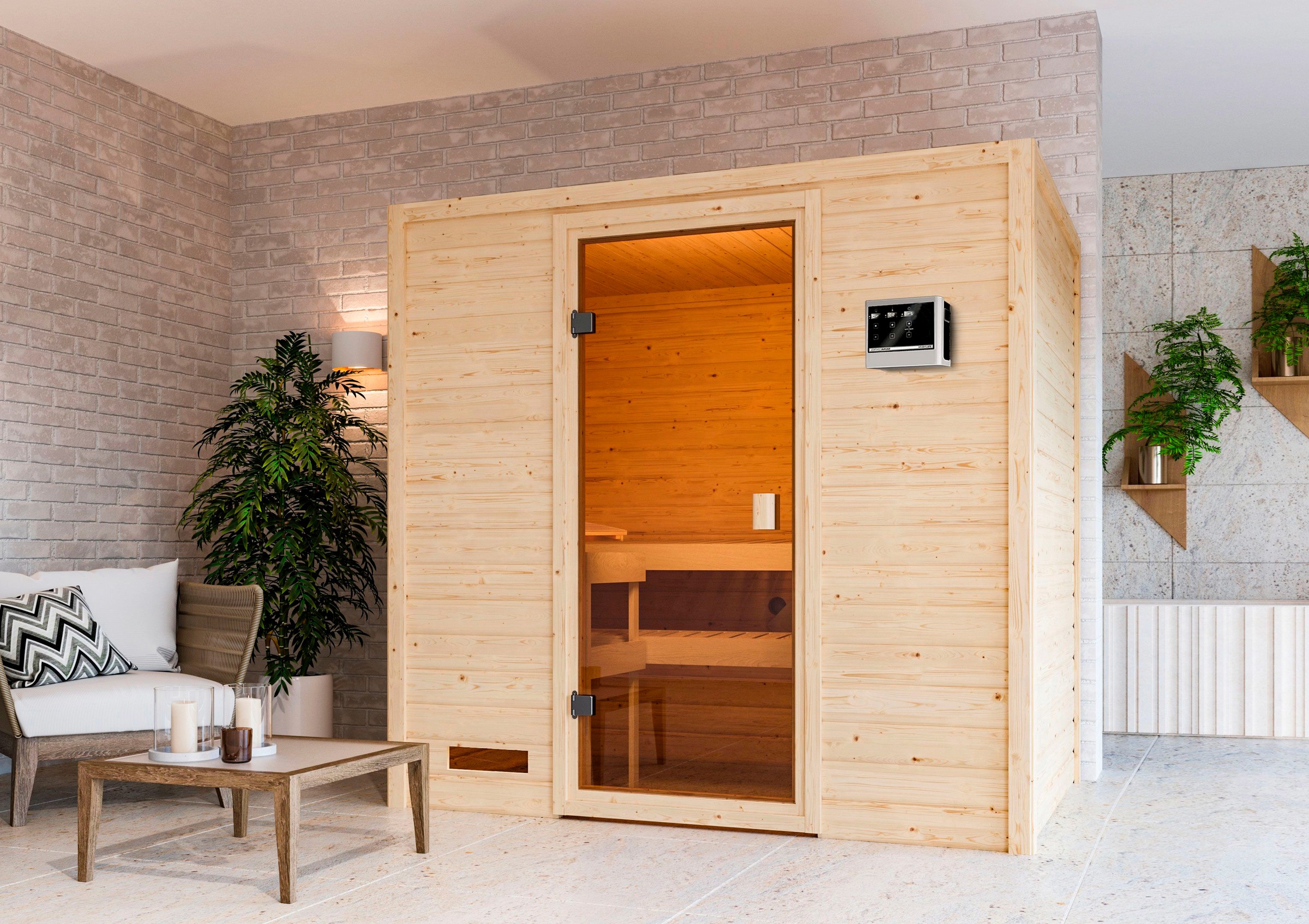 welltime Sauna »Sunie«, 3,6-kW-Plug & Play Ofen mit ext. Steuerung
