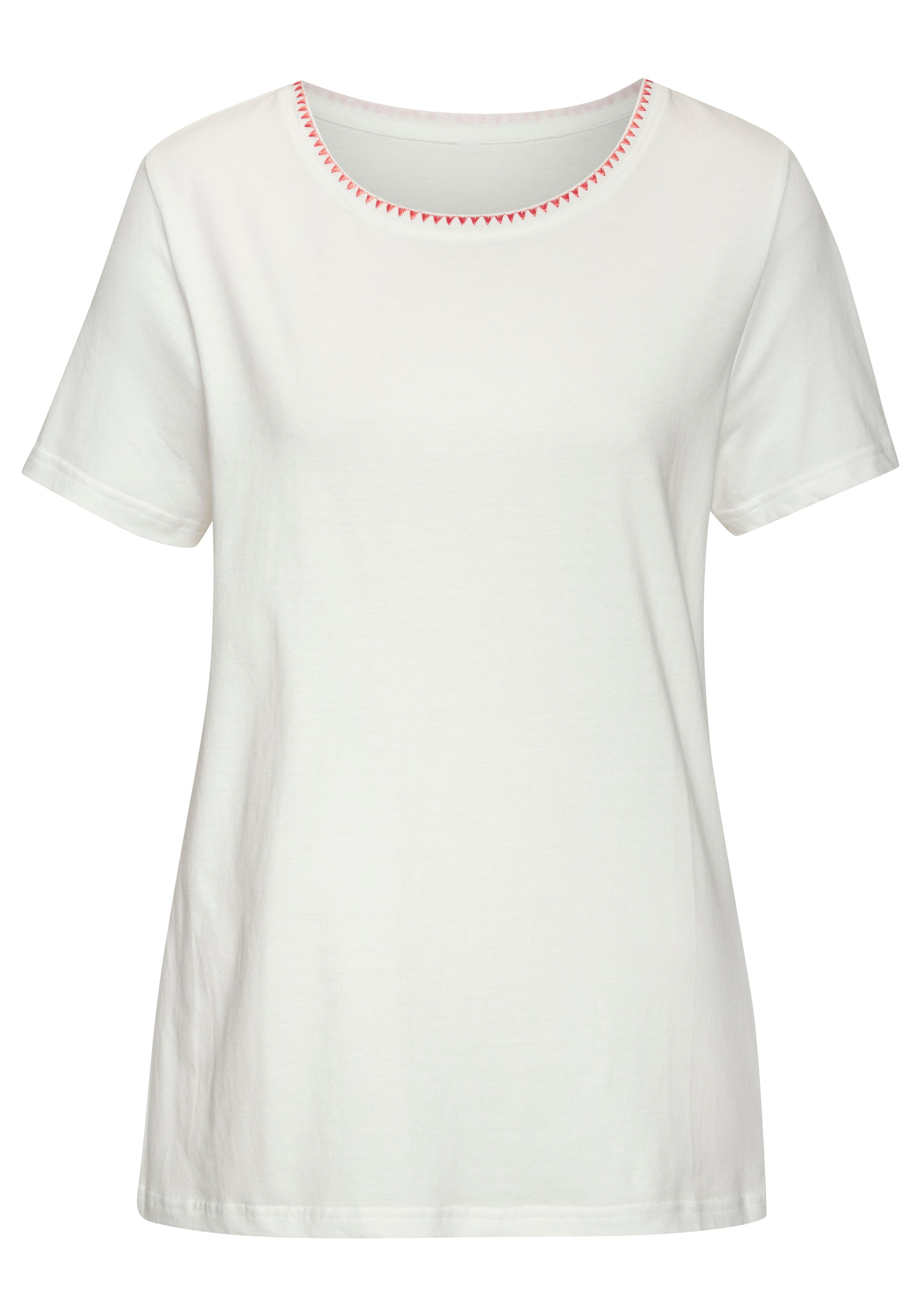 Vivance T-Shirt »mit modischer Kontraststickerei«, (Packung, 2er-Pack), aus weicher Baumwoll-Qualität