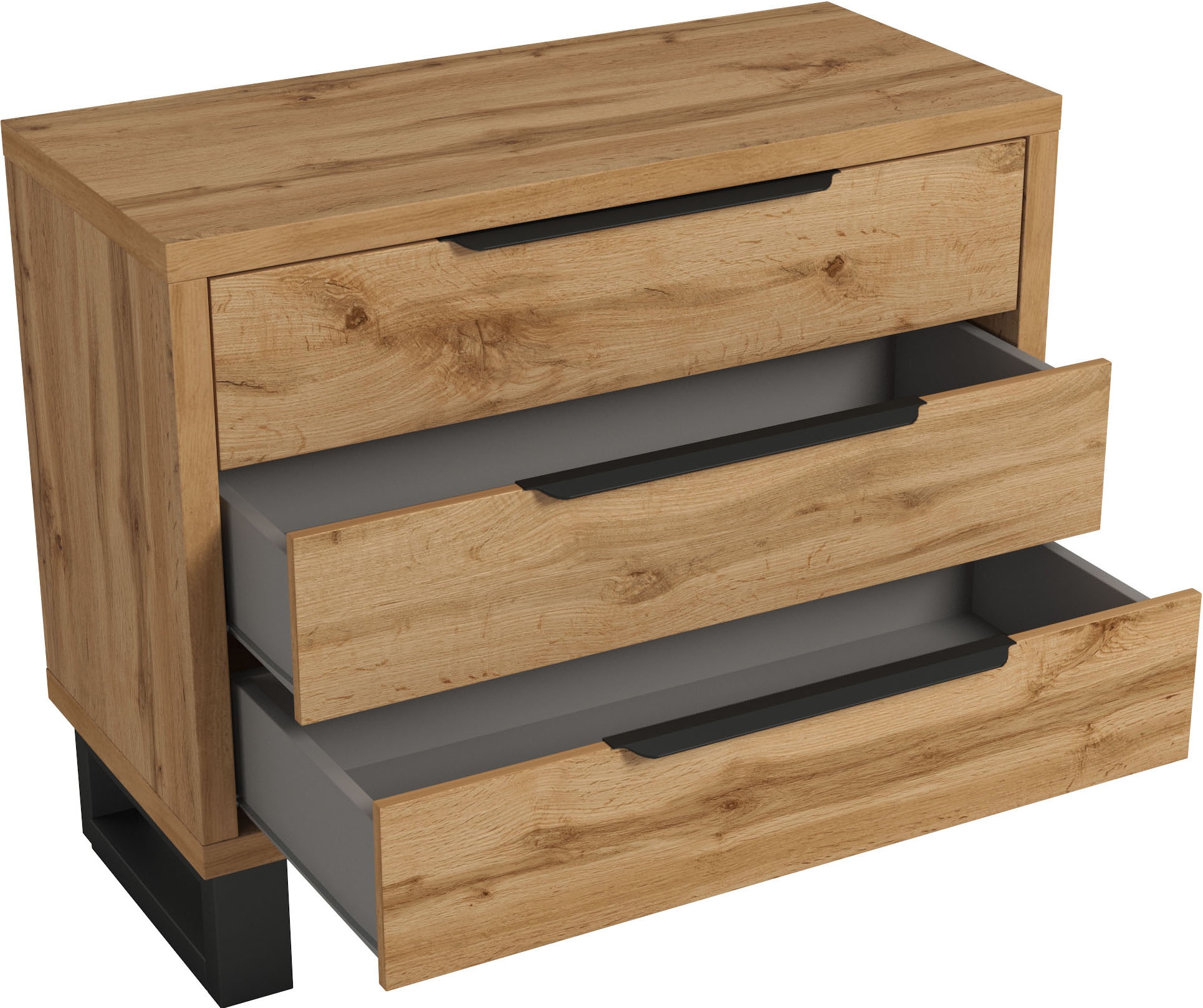 Home affaire Schubkastenkommode »Bronne, 99,5x83x45cm Kommode, Metallgriffe«, Füße in Kufenform, Sideboard 3 Schubladen, Schlafzimmerkommode