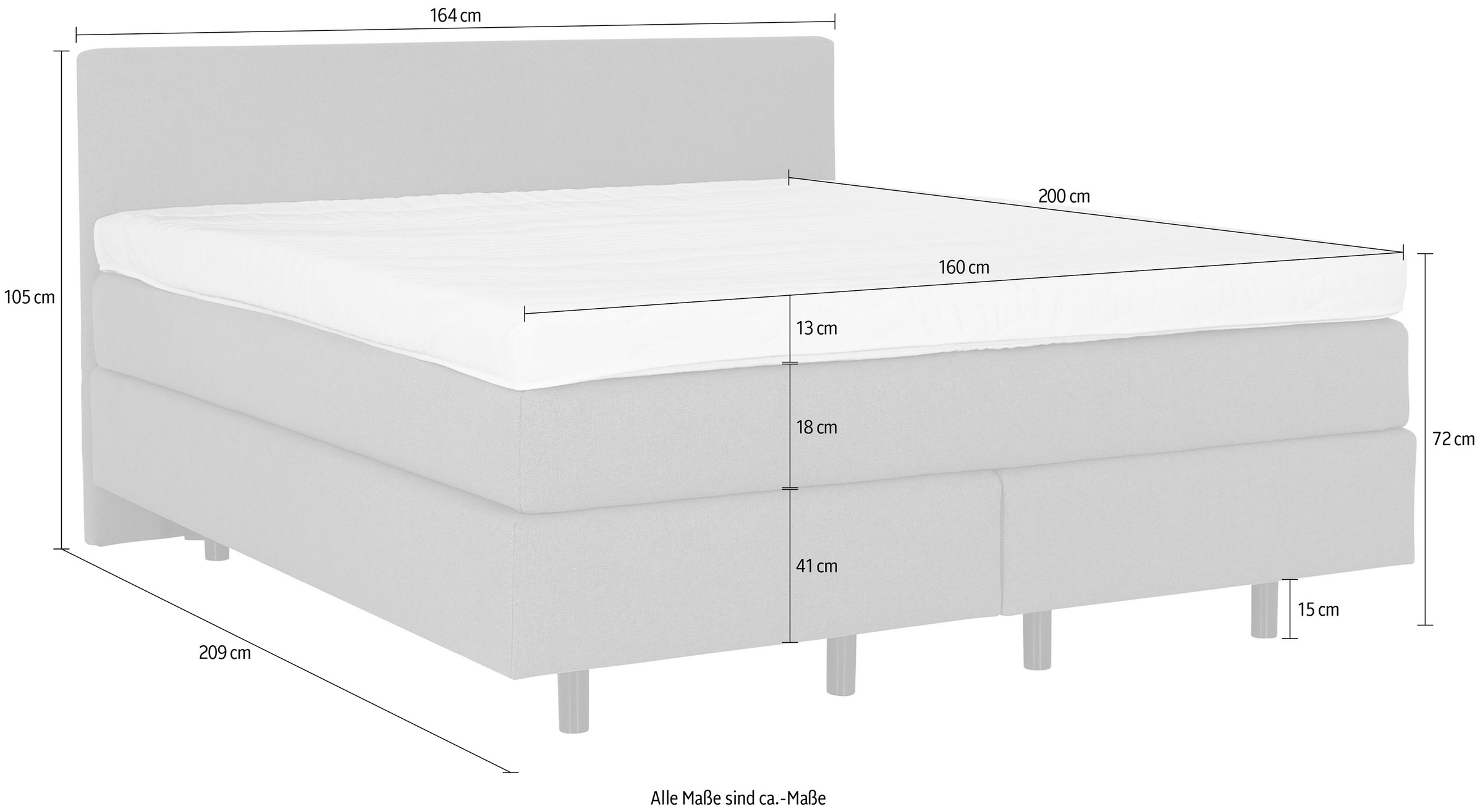 Die PlanBar Boxspringbett »OC-ON23163« inkl. Matratzen, Topper u. Bonellfederkern Unterbau, 160/180x200cm